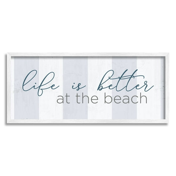 Stupell Industries Life Better at Beach Striped Nautical Typography Sign Graphic Art White Framed Art Print Wall Art, Design by Anna Quach
