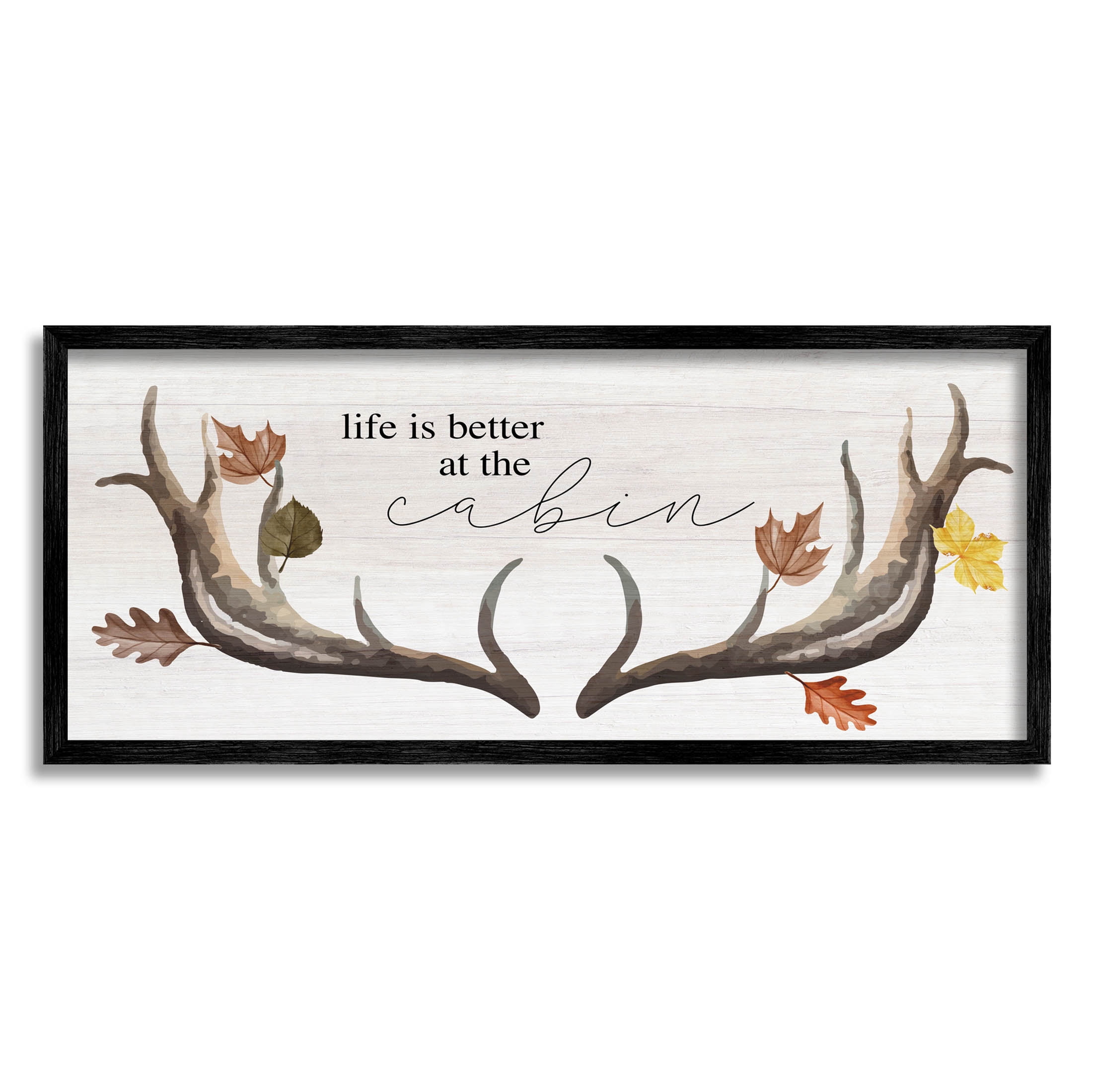Stupell Industries Life Better at Cabin Antlers Graphic Art Black Framed Art Print Wall Art, Design by Lil' Rue
