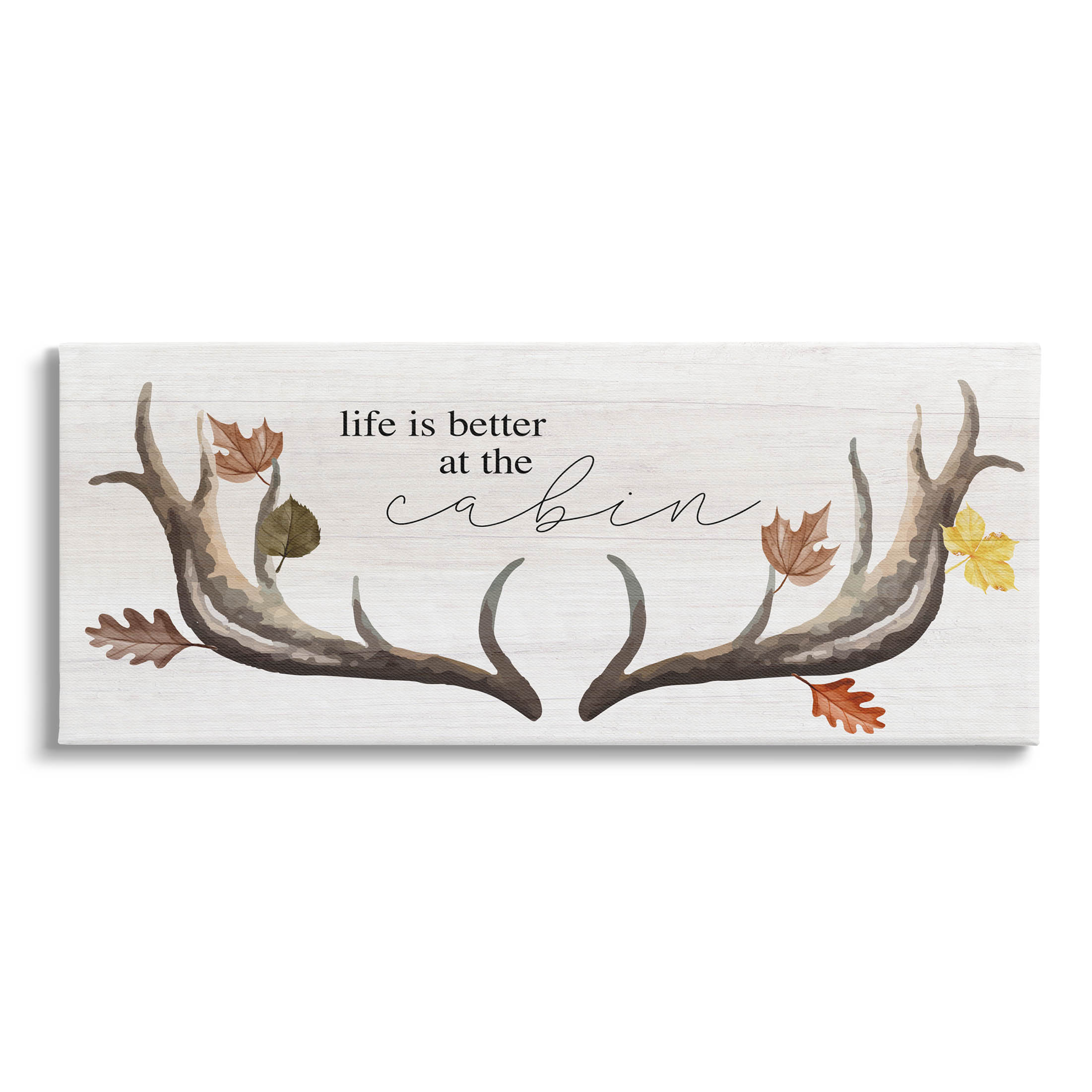 Stupell Industries Life Better at Cabin Antlers Graphic Art Gallery Wrapped Canvas Print Wall Art, Design by Lil' Rue
