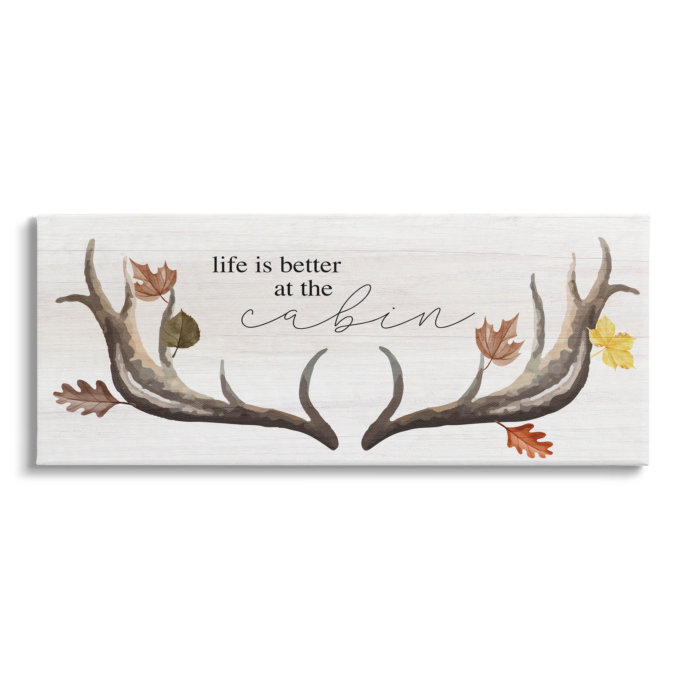 Stupell Industries Life Better at Cabin Antlers Graphic Art Gallery Wrapped Canvas Print Wall Art, Design by Lil' Rue