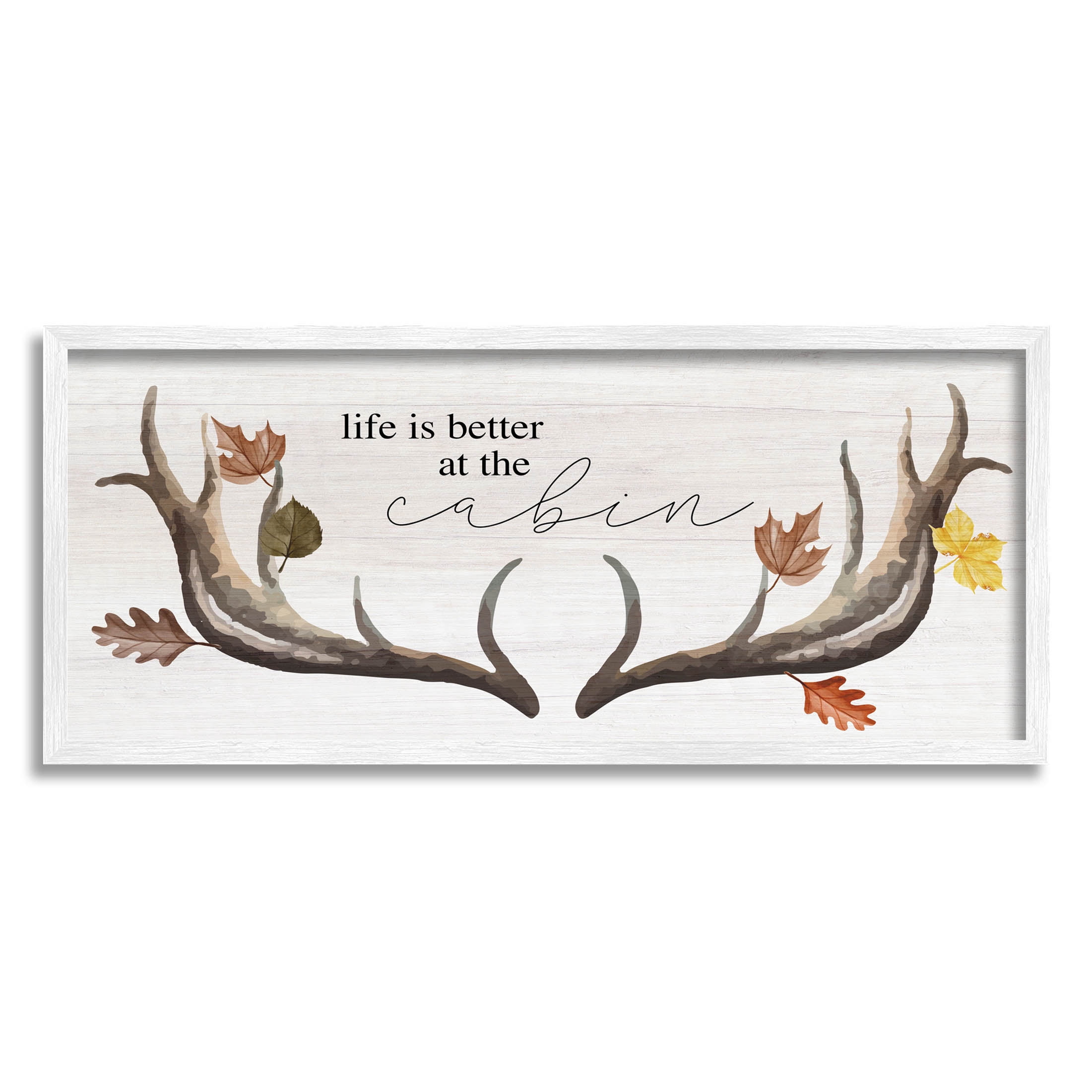 Stupell Industries Life Better at Cabin Antlers Graphic Art White Framed Art Print Wall Art, Design by Lil' Rue