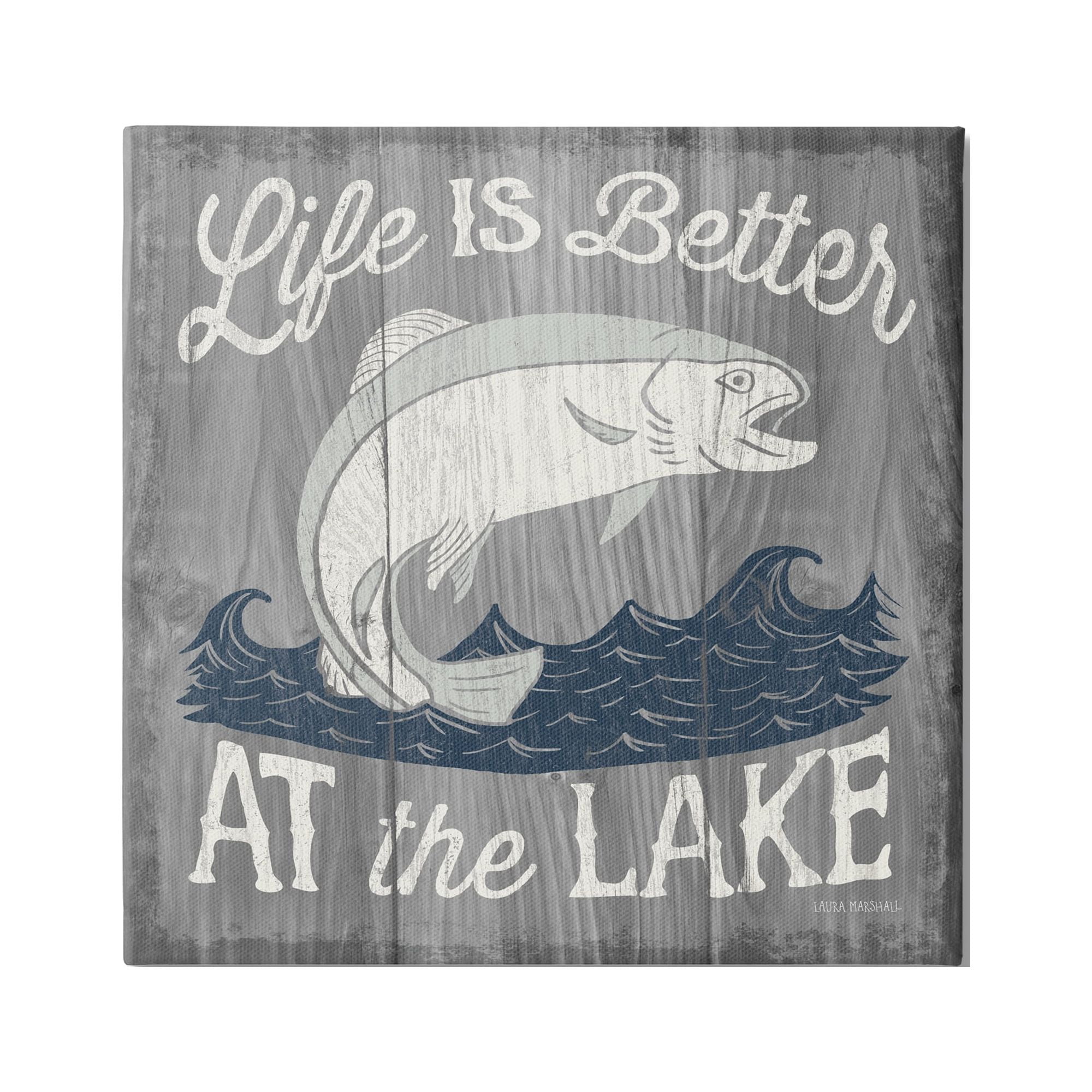 Stupell Industries Life Better at Lake Rustic Animals & Insects Painting Gallery Wrapped Canvas Print Wall Art, 30 x 30