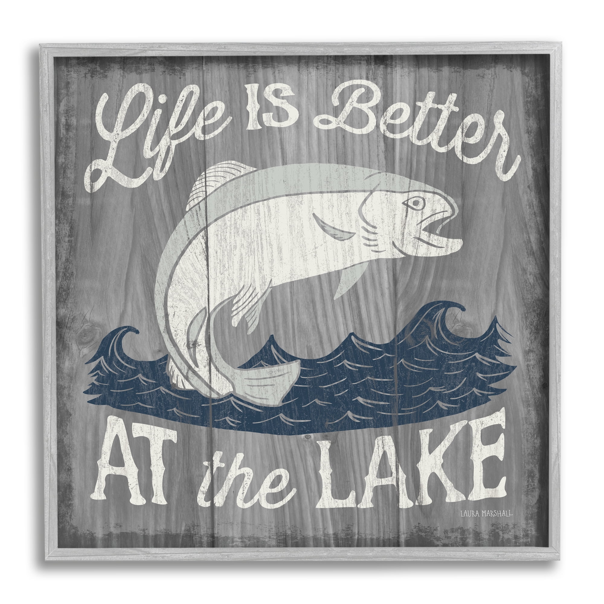 Stupell Industries Life Better at Lake Rustic Animals & Insects Painting Gray Framed Art Print Wall Art, 12 x 12