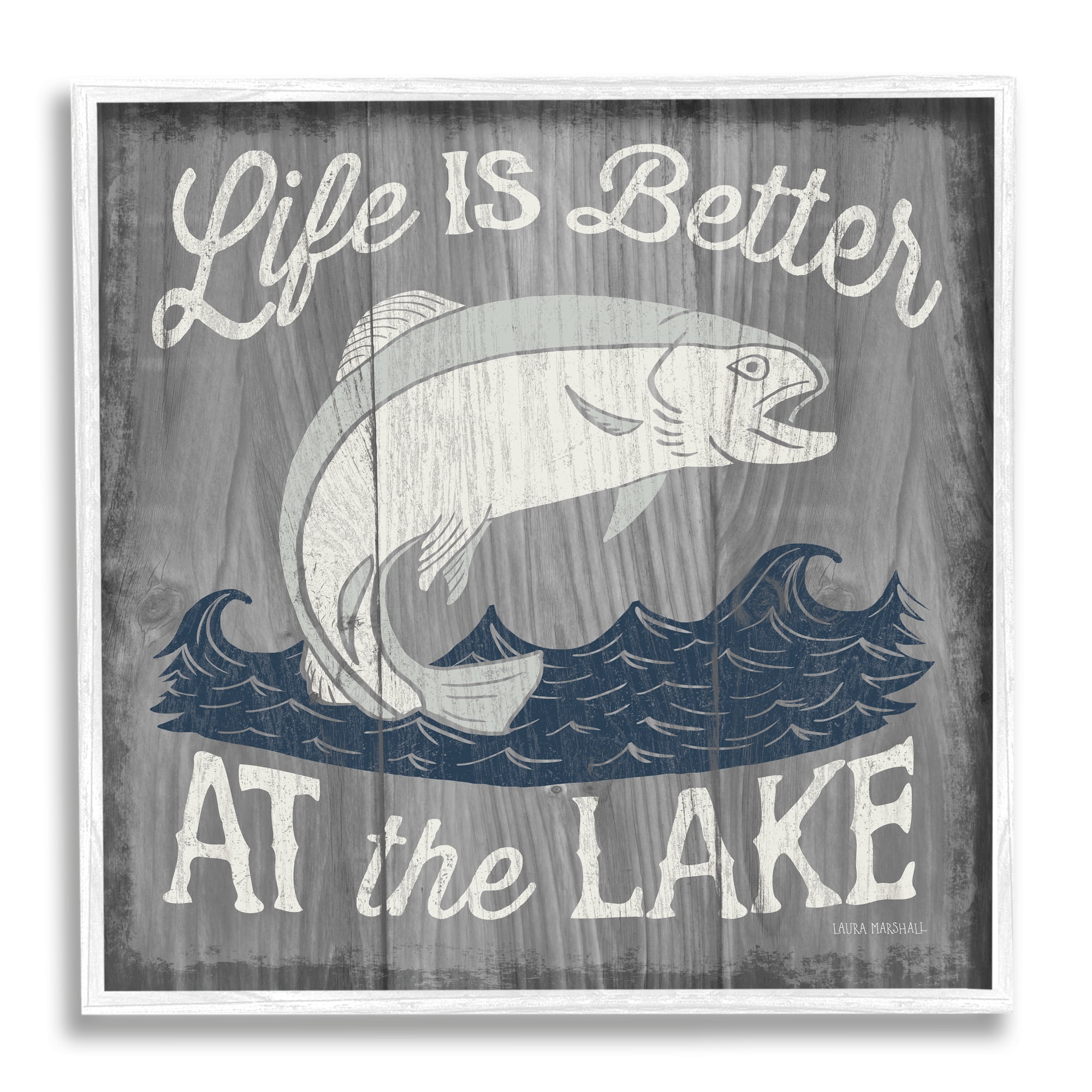 Stupell Industries Life Better at Lake Rustic Animals & Insects Painting White Framed Art Print Wall Art, 24 x 24