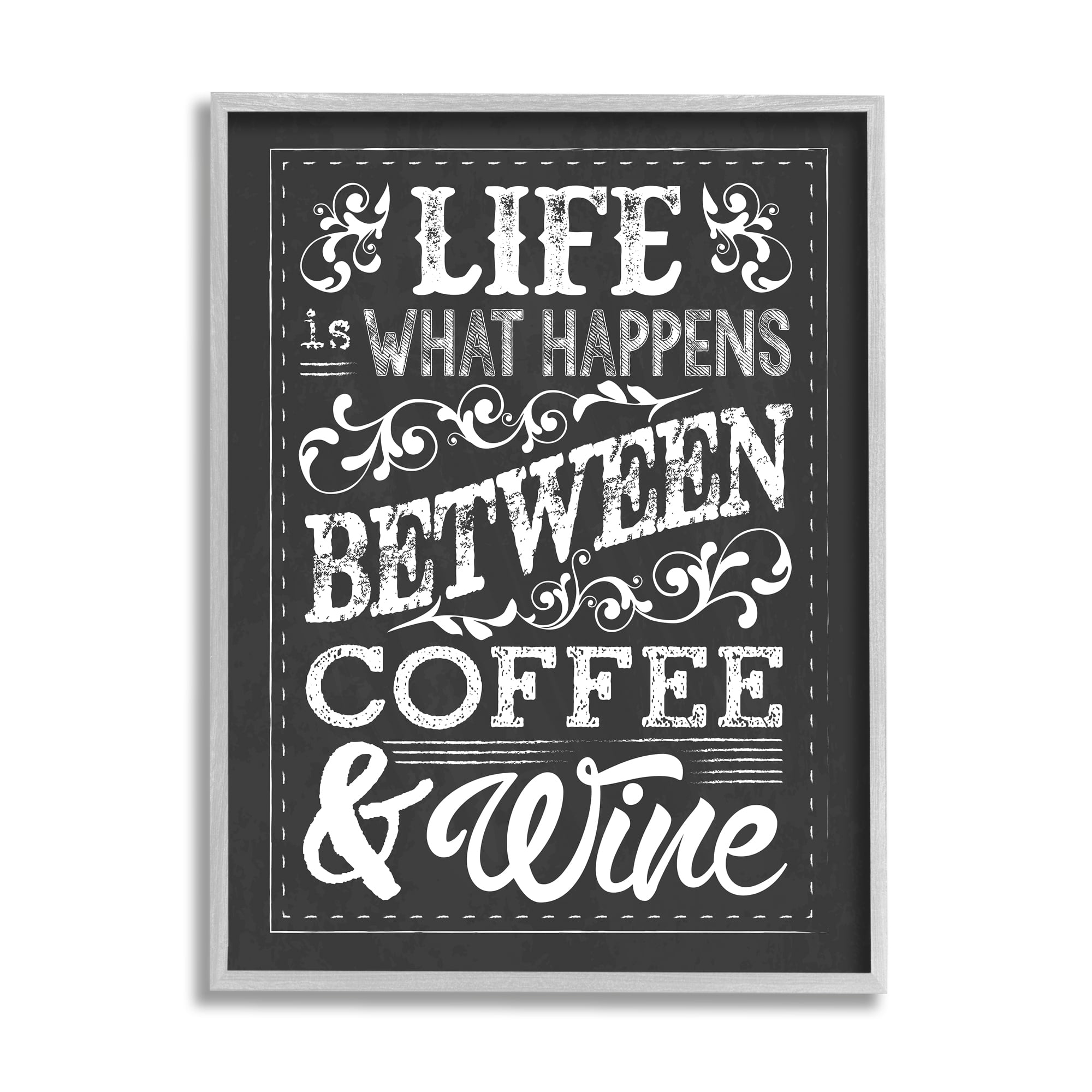 Stupell Industries Life, Between Coffee and Wine Chalk Graphic Art Framed Art Print Wall Art, 24x30, By Melody Hogan