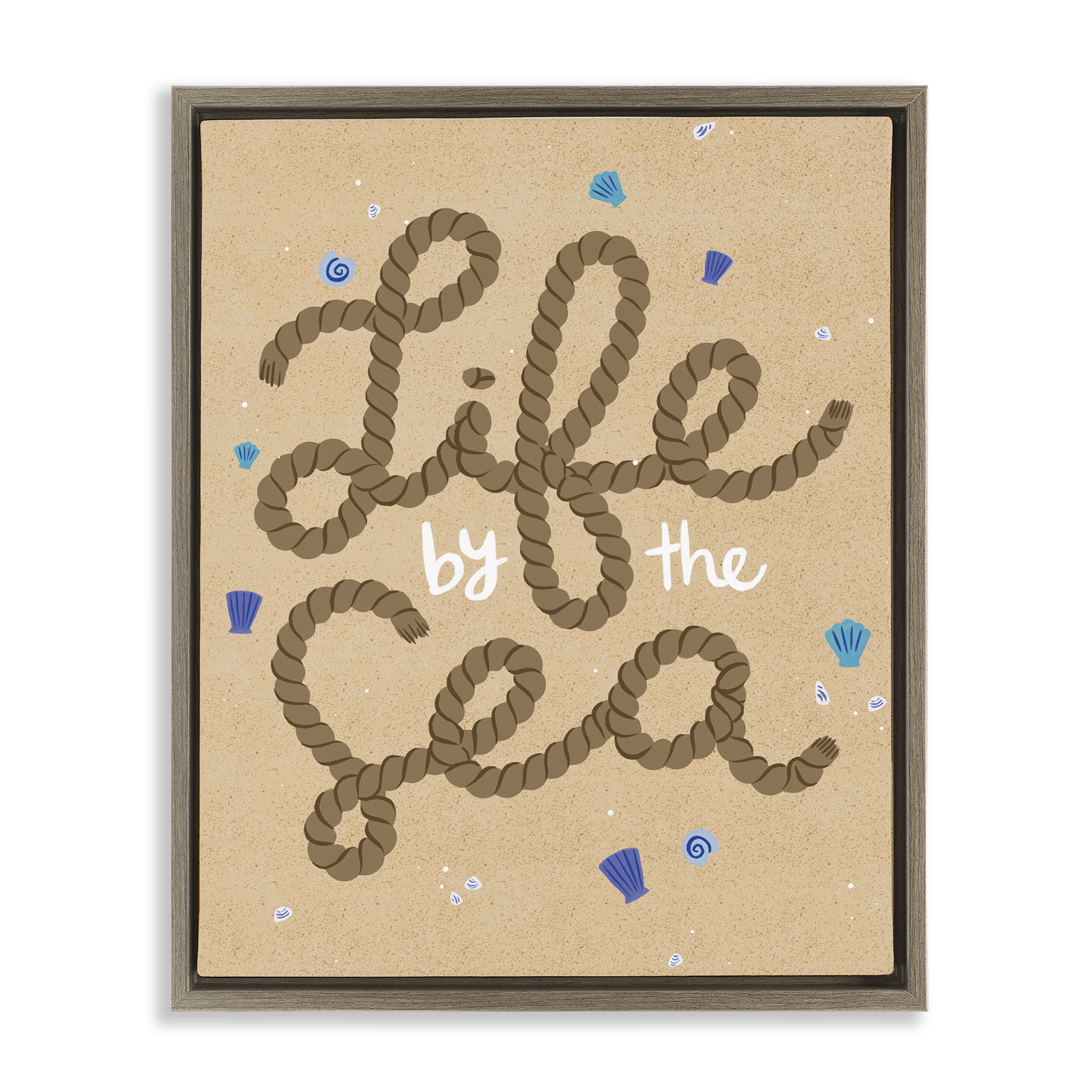 Stupell Industries Life By Sea Nautical Rope Nautical & Beach Painting Brown Floater Framed Canvas Art Print Wall Art, 17 x 21