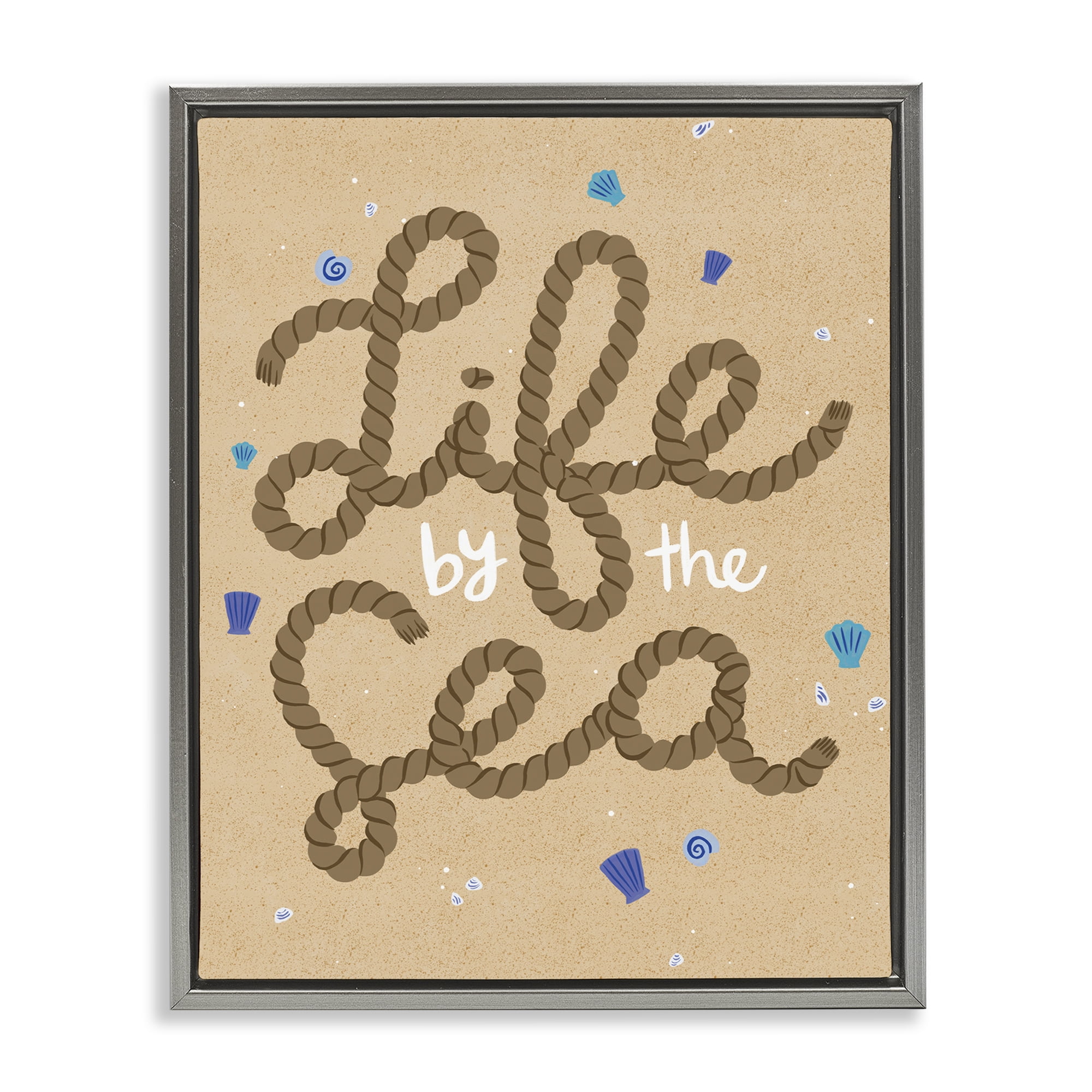 Stupell Industries Life By Sea Nautical Rope Nautical & Beach Painting Gray Floater Framed Canvas Art Print Wall Art, 17 x 21