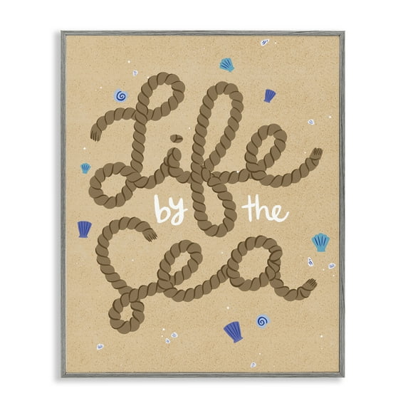 Stupell Industries Life By Sea Nautical Rope Nautical & Beach Painting Gray Framed Art Print Wall Art, 24 x 30