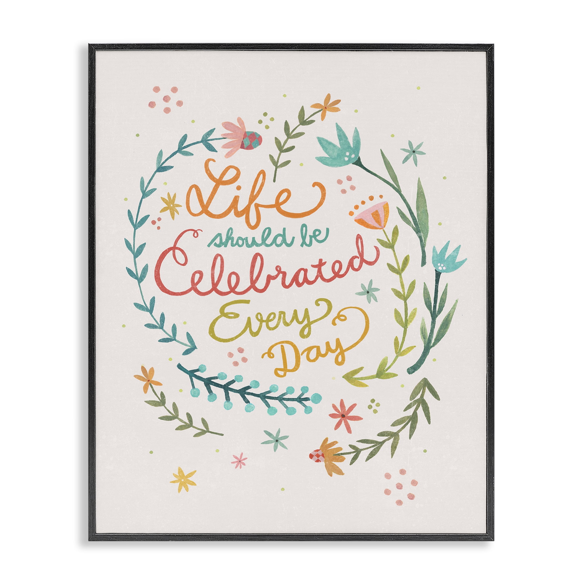 Stupell Industries Life Celebrated with Floral Sprigs Plants & Flowers Painting Black Framed Art Print Wall Art, 11 x 14