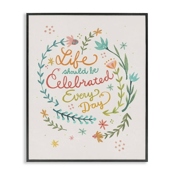 Stupell Industries Life Celebrated with Floral Sprigs Plants & Flowers Painting Black Framed Art Print Wall Art, 11 x 14