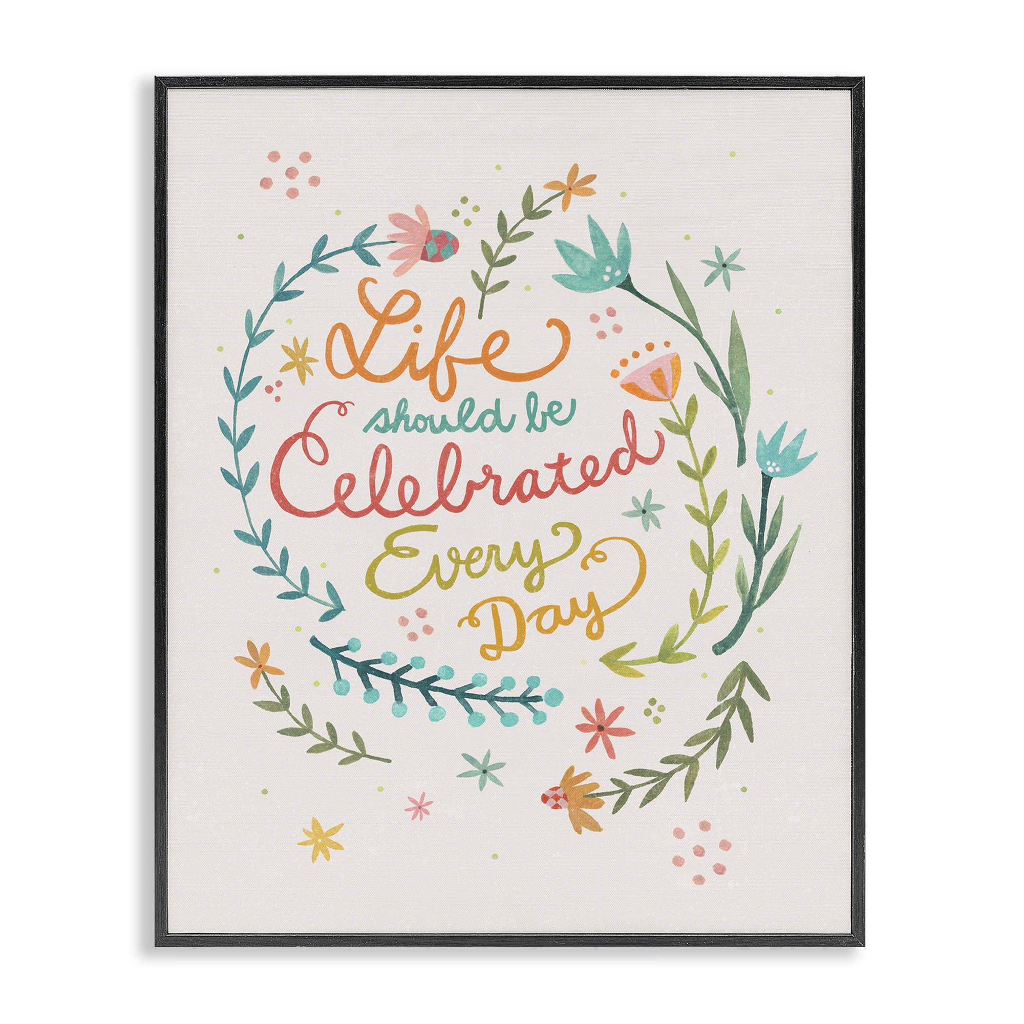Stupell Industries Life Celebrated with Floral Sprigs Plants & Flowers Painting Black Framed Art Print Wall Art, 24 x 30