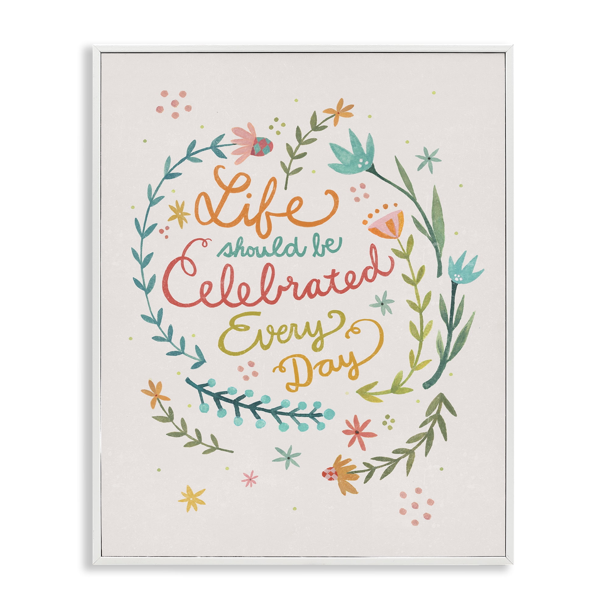 Stupell Industries Life Celebrated with Floral Sprigs Plants & Flowers Painting White Framed Art Print Wall Art, 24 x 30