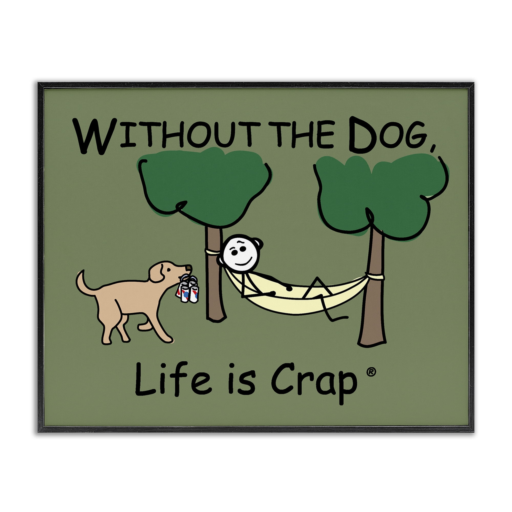 Stupell Industries Life Crap Without Dog Novelty & Humor Painting Black Framed Art Print Wall Art, 20 x 16
