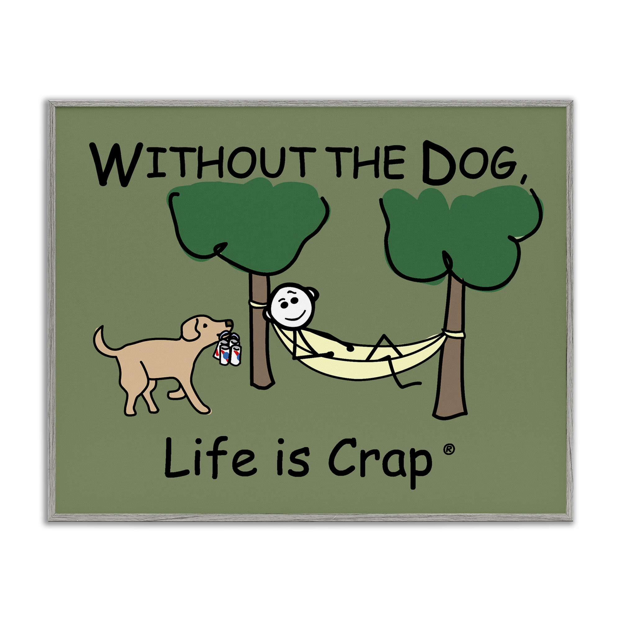 Stupell Industries Life Crap Without Dog Novelty & Humor Painting Gray Framed Art Print Wall Art, 20 x 16