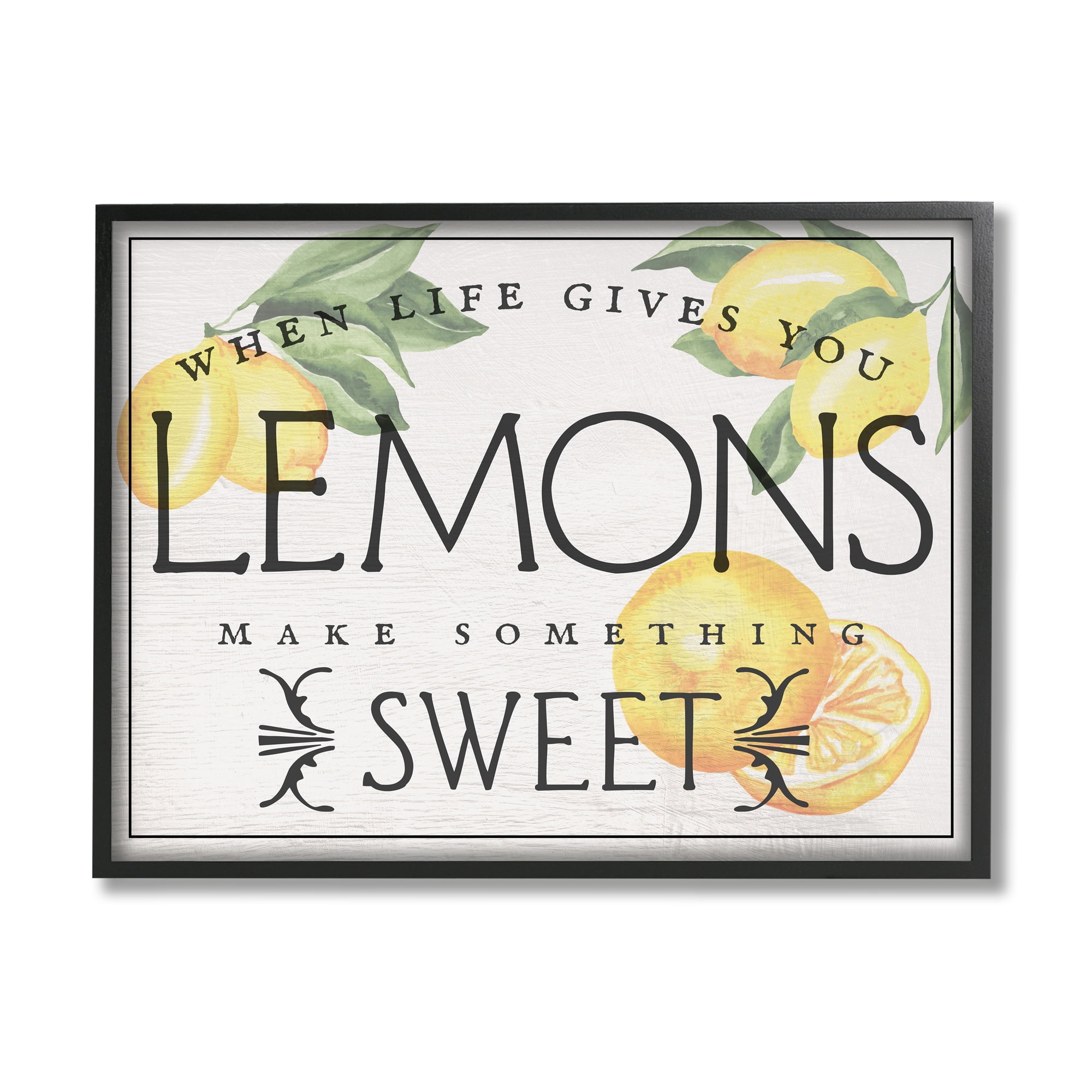 Stupell Industries Life Gives Lemons Bold Citrus Fruit Border Sign Graphic Art Black Framed Art Print Wall Art, Design by Daphne Polselli