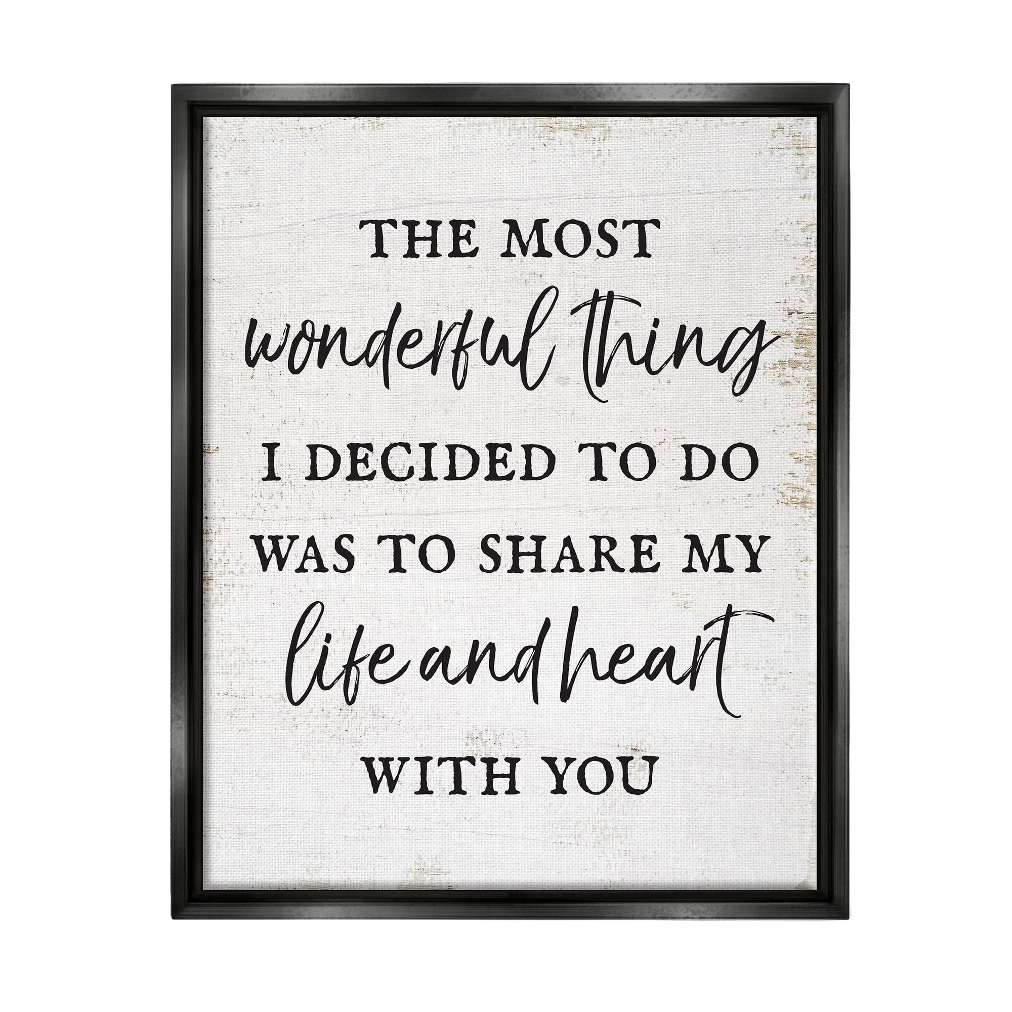 Stupell Industries Life & Heart With You Romance Inspirational Painting Black Floater Framed Art Print Wall Art