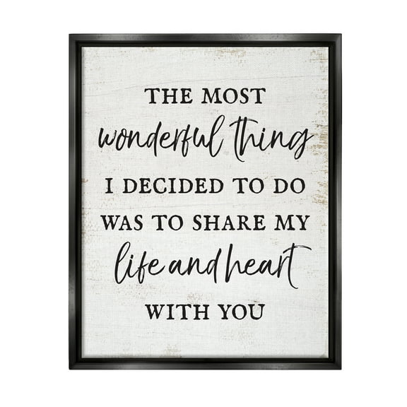 Stupell Industries Life & Heart With You Romance Inspirational Painting Black Floater Framed Art Print Wall Art
