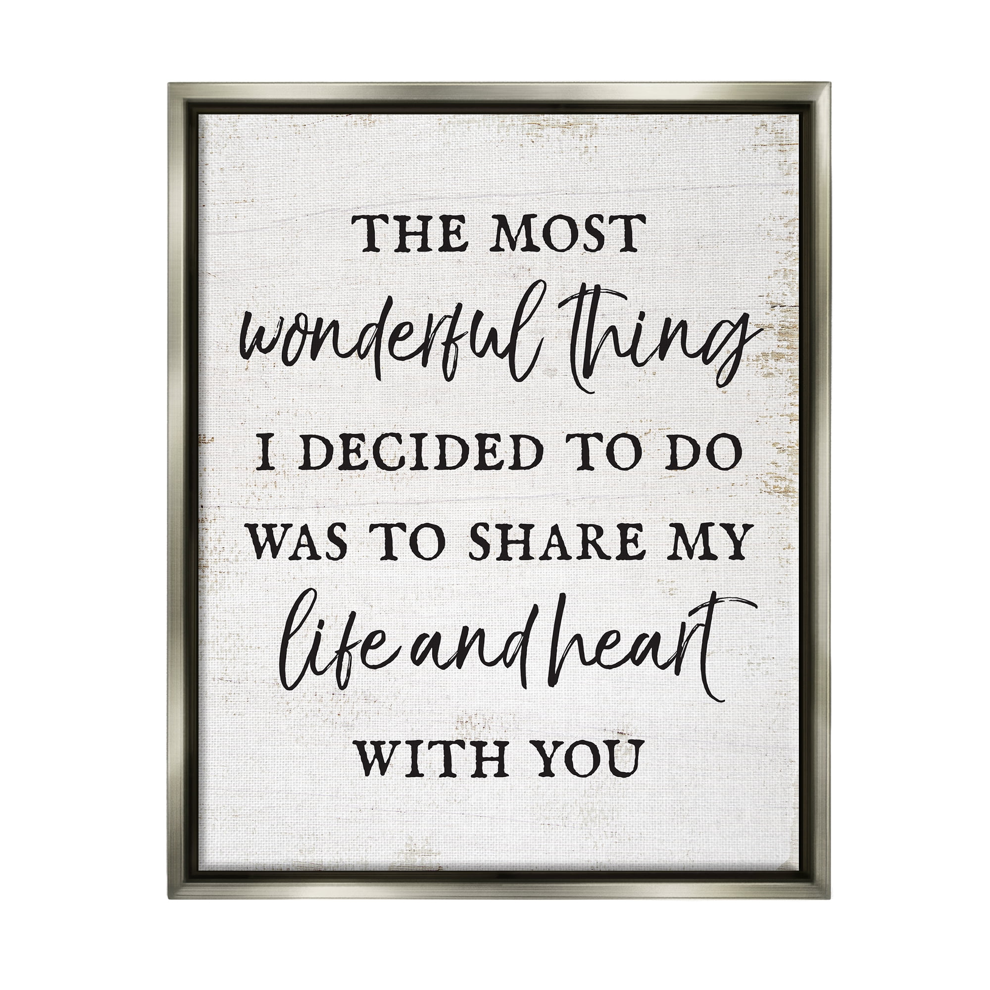 Stupell Industries Life & Heart With You Romance Inspirational Painting Gray Floater Framed Art Print Wall Art