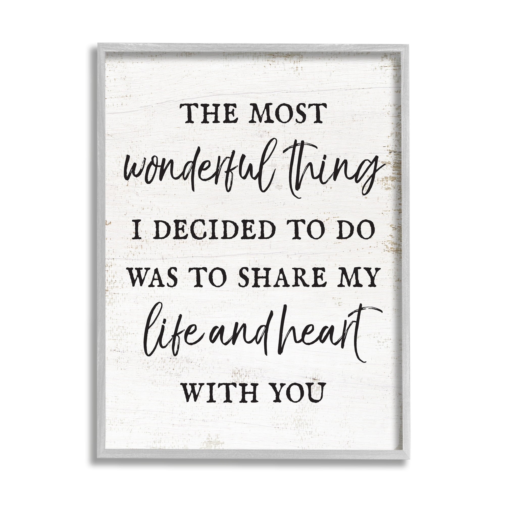 Stupell Industries Life & Heart With You Romance Inspirational Painting Gray Framed Art Print Wall Art