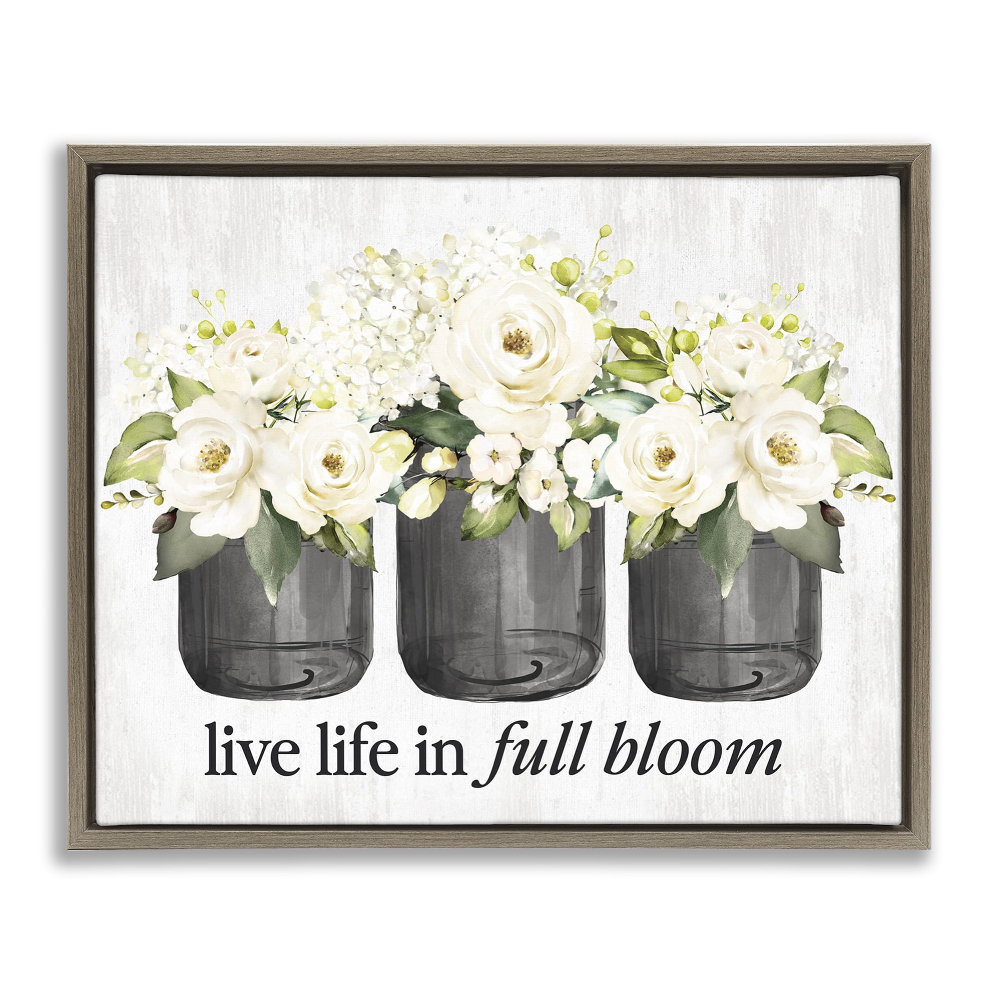 Stupell Industries Life In Full Bloom Botanical & Floral Painting Brown Floater Framed Canvas Art Print Wall Art, 21 x 17