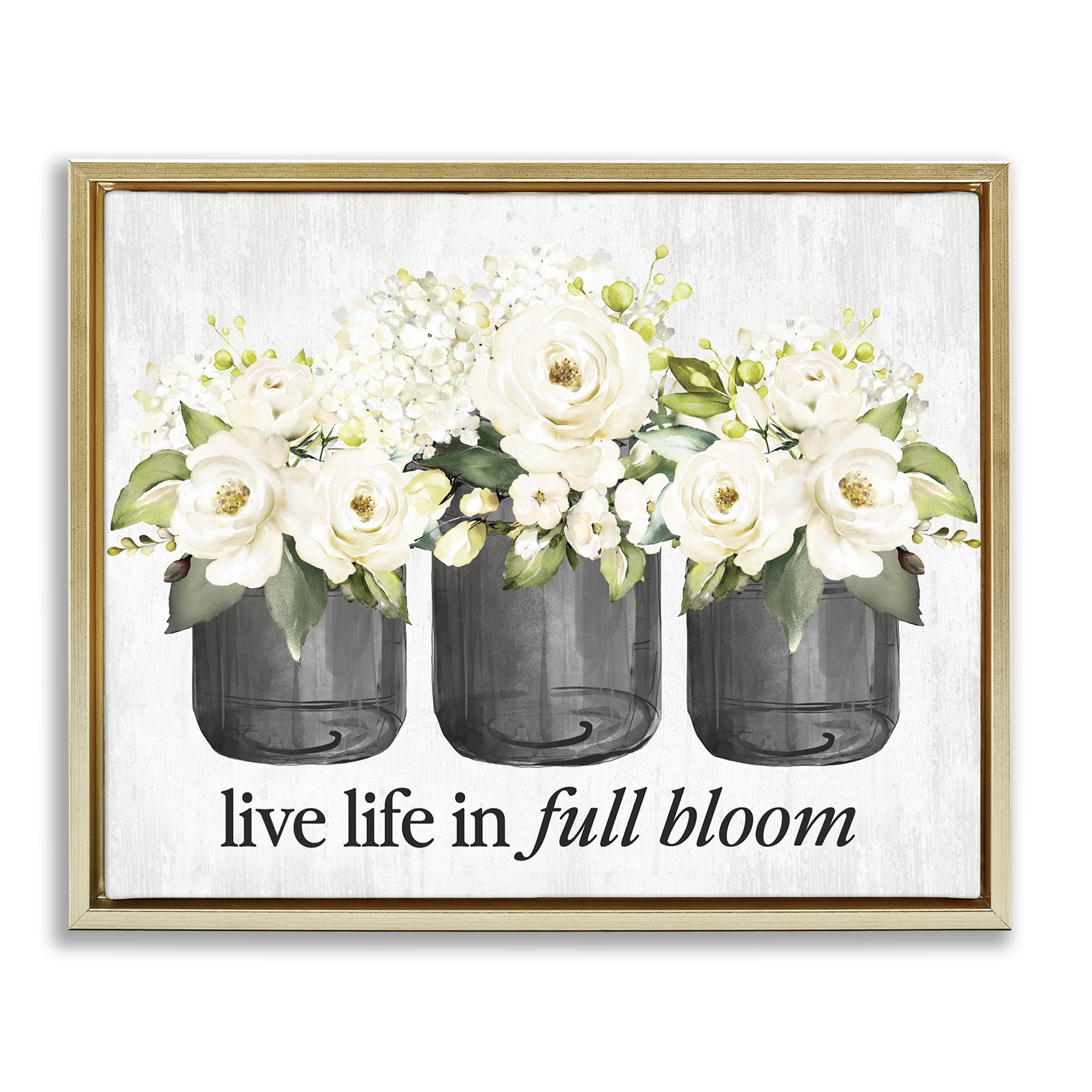 Stupell Industries Life In Full Bloom Botanical & Floral Painting Gold Floater Framed Canvas Art Print Wall Art, 21 x 17