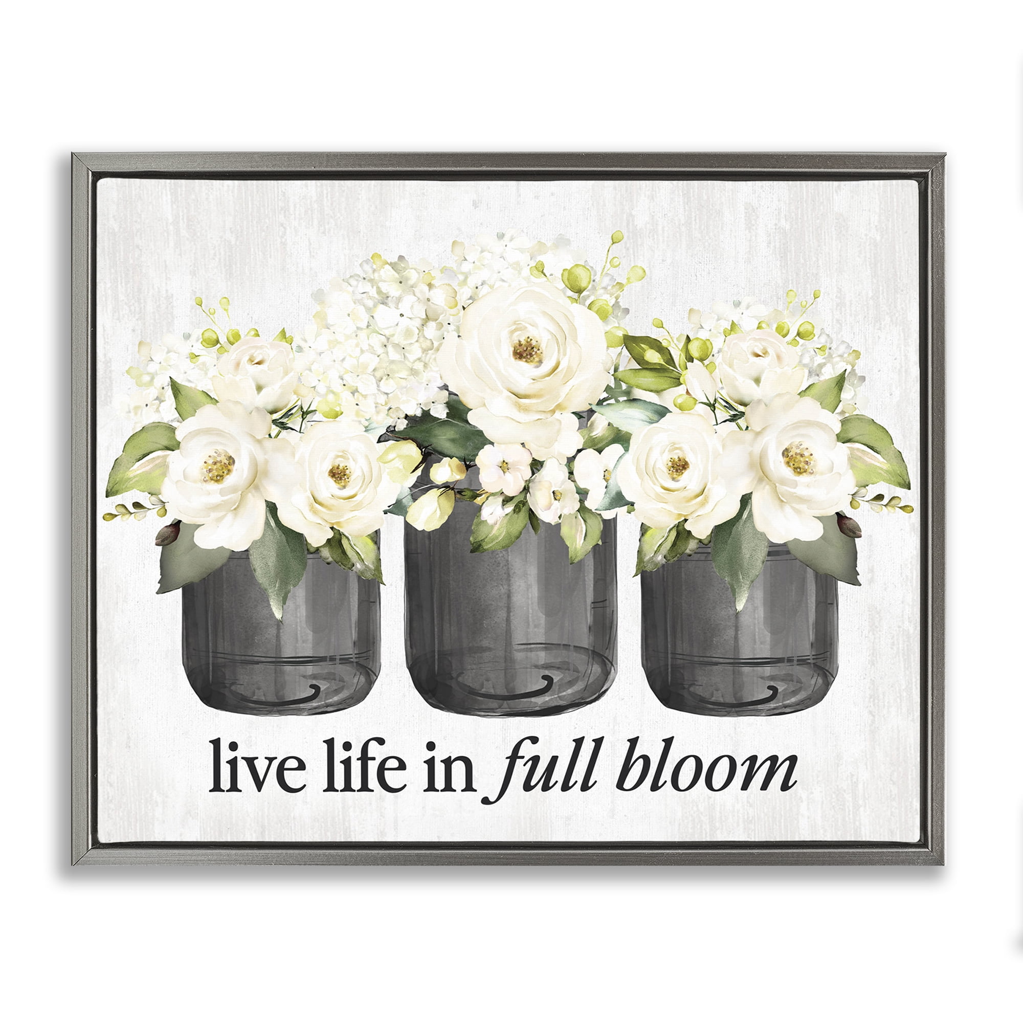 Stupell Industries Life In Full Bloom Botanical & Floral Painting Gray Floater Framed Canvas Art Print Wall Art, 21 x 17