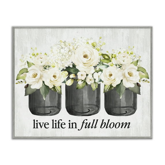 Stupell Industries Life In Full Bloom Botanical & Floral Painting Gray Framed Art Print Wall Art, 30 x 24
