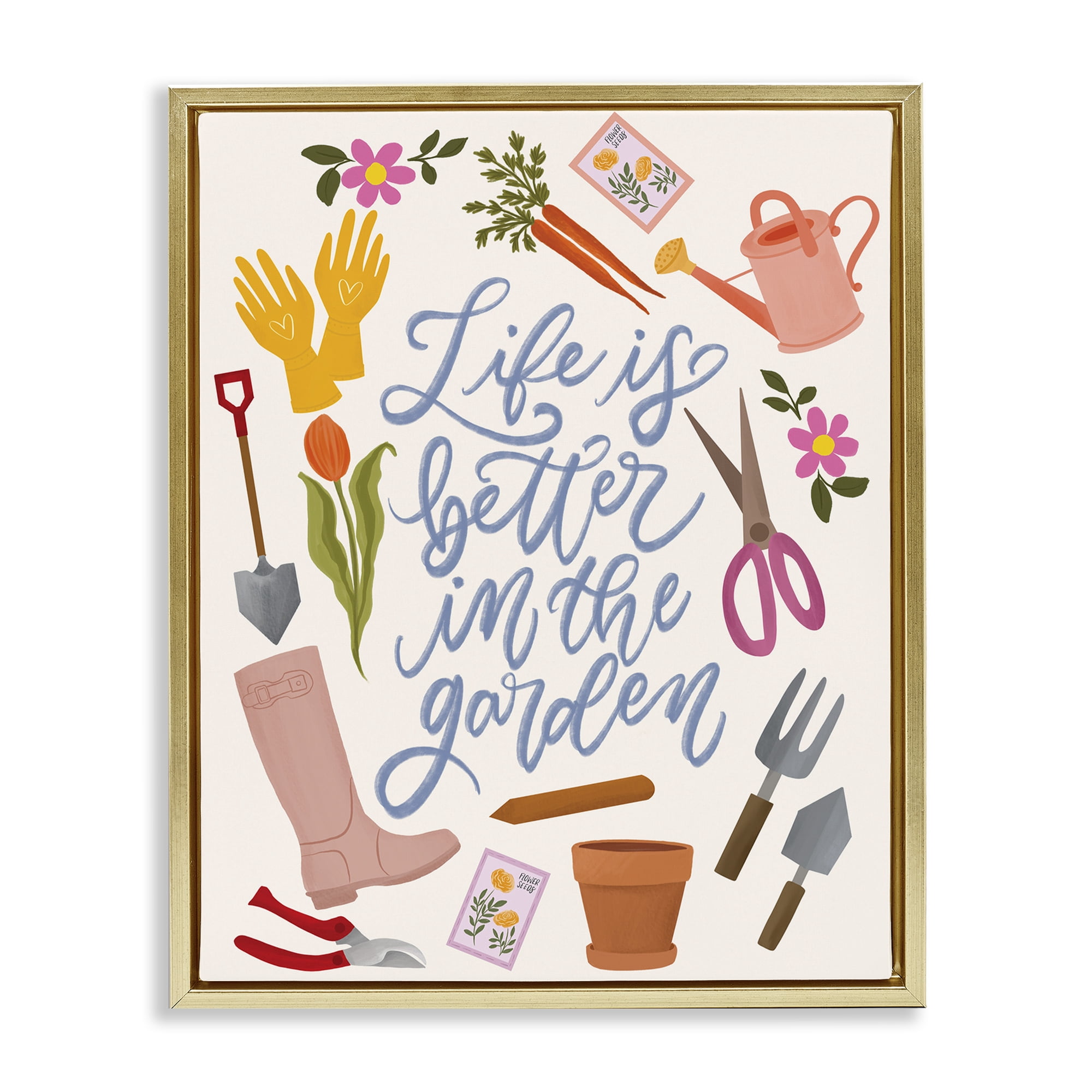 Stupell Industries Life In The Garden Gold Framed Floater Canvas Wall Art, design by Isabela Schielke