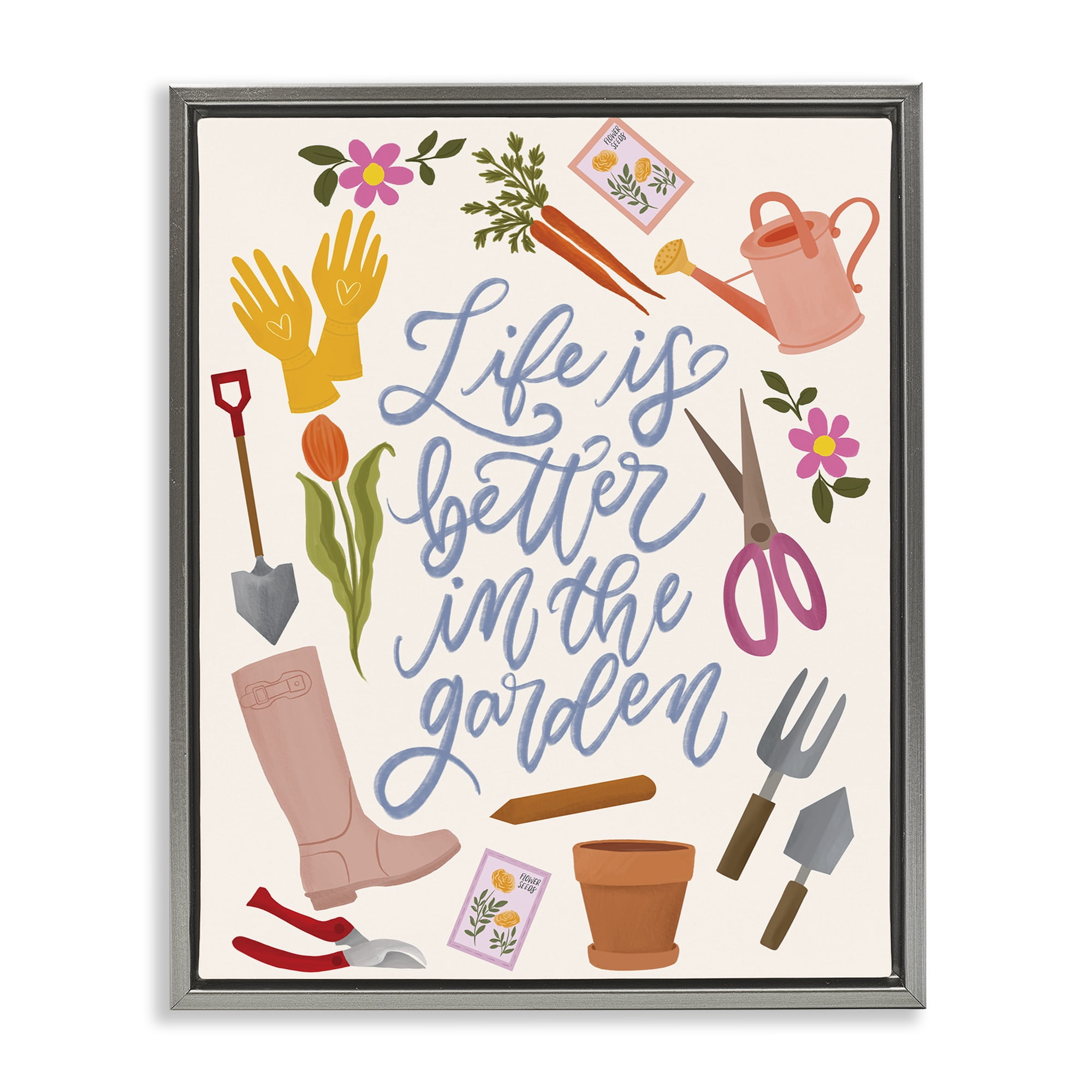 Stupell Industries Life In The Garden Gray Framed Floater Canvas Wall Art, design by Isabela Schielke