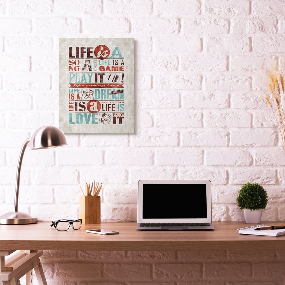 Stupell Industries Life Is A Song Inspirational Comic Book Word Design Canvas Wall Art by Ester Kay