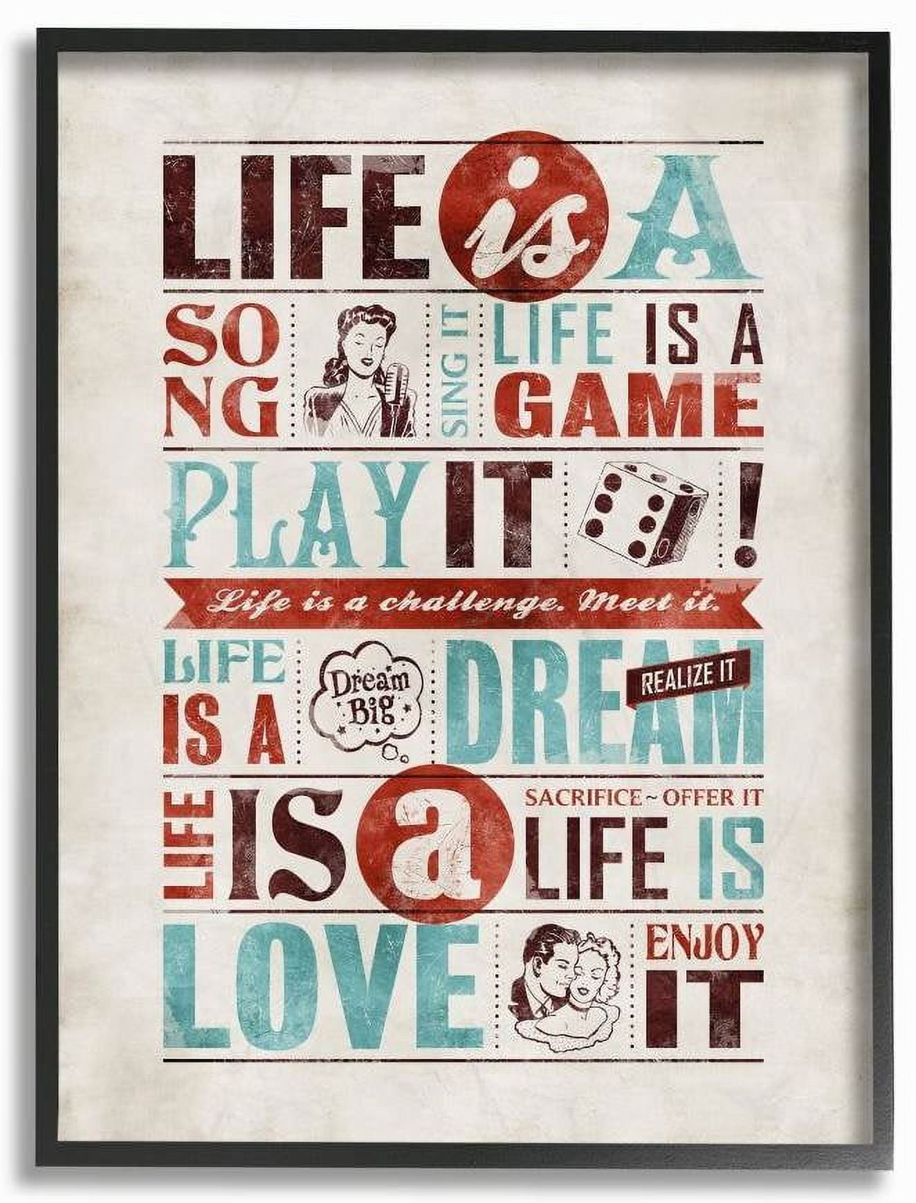 Stupell Industries Life Is A Song Inspirational Comic Book Word Design Framed Wall Art by Ester Kay
