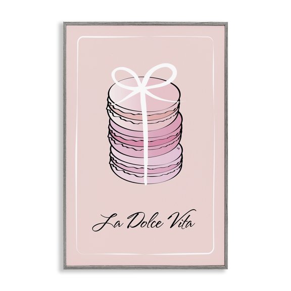 Stupell Industries Life Is Beautiful French Dessert Quotes and Sayings Painting Gray Framed Art Print Wall Art, 12 x 18