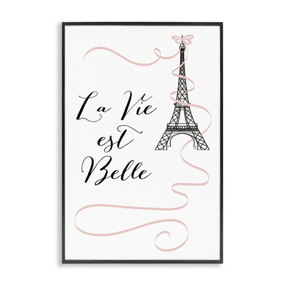 Stupell Industries Life Is Beautiful French Phrase Quotes and Sayings Painting Black Framed Art Print Wall Art, 16 x 24