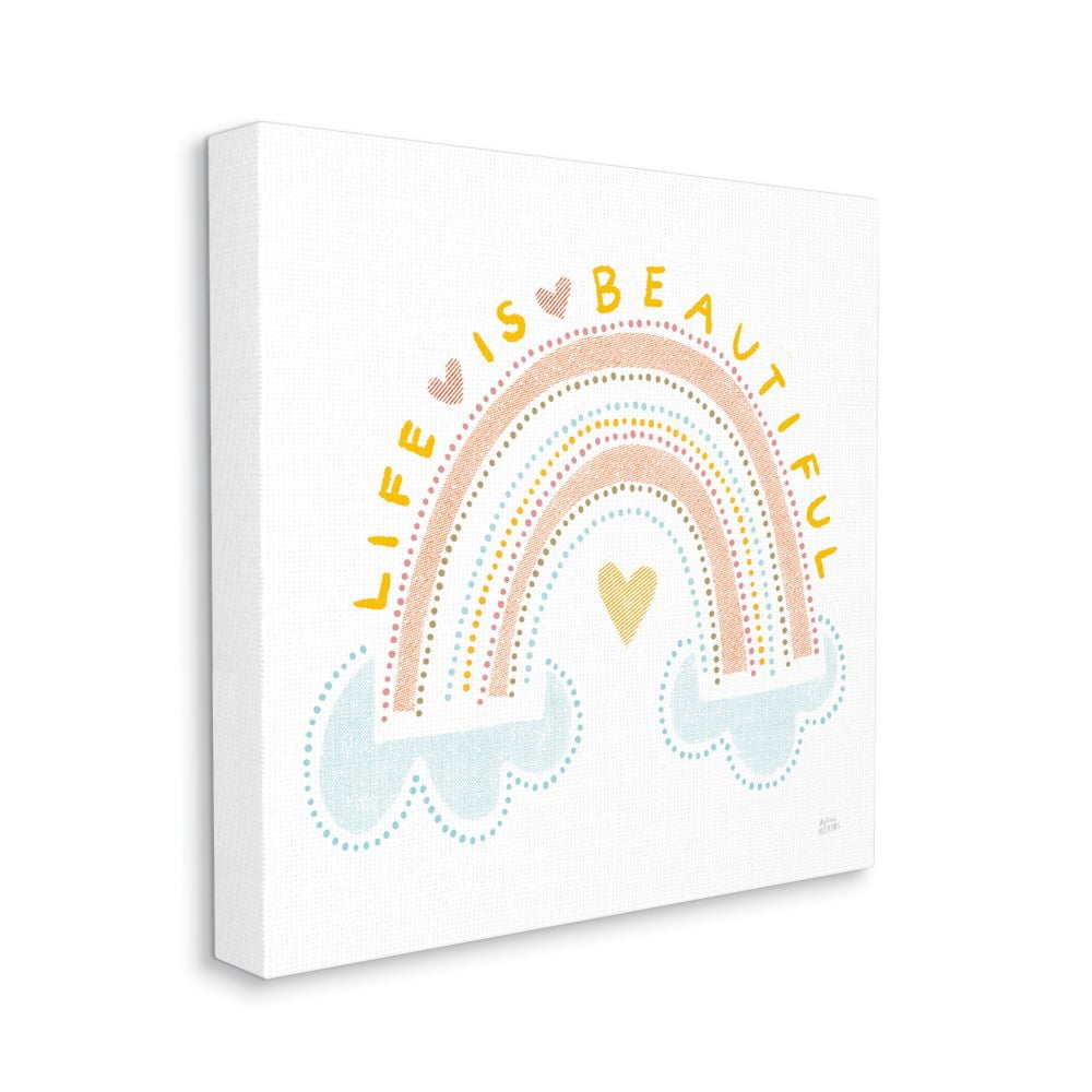 Stupell Industries Life Is Beautiful Quote Patterned Rainbow Sky Cloud Text Canvas Wall Art Design by Melissa Averinos, 36" x 36"