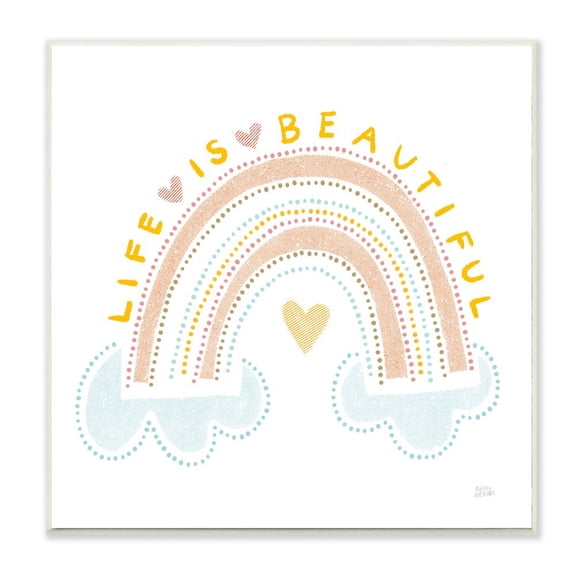 Stupell Industries Life Is Beautiful Quote Patterned Rainbow Sky Cloud Text Graphic Art Unframed Art Print Wall Art, 12x12, by Melissa Averinos