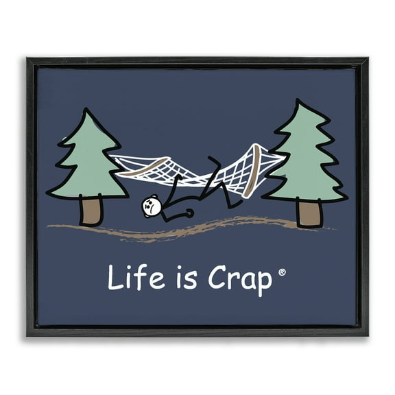 Stupell Industries Life Is Crap Hammock Novelty & Humor Painting Black Floater Framed Canvas Art Print Wall Art, 21 x 17
