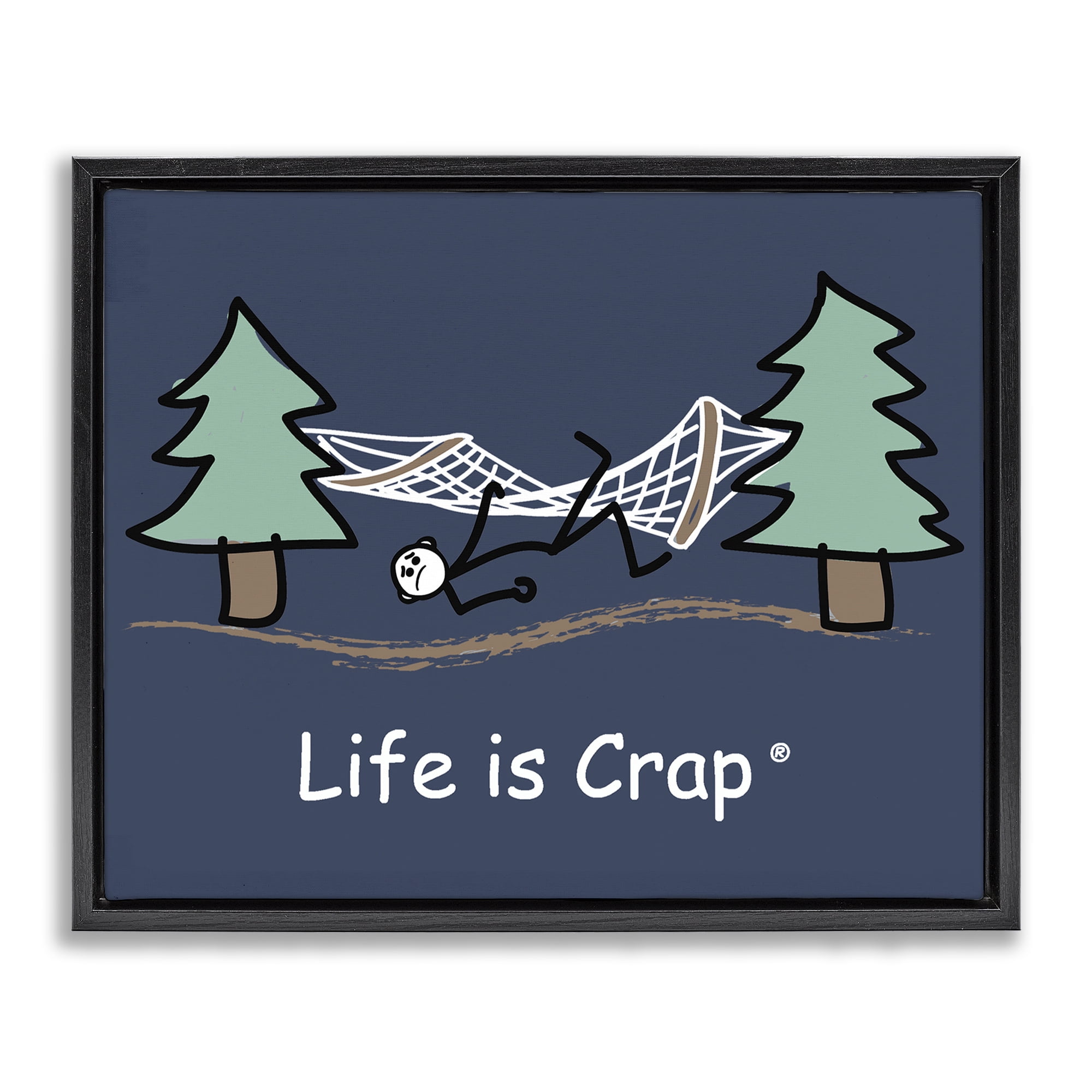 Stupell Industries Life Is Crap Hammock Novelty & Humor Painting Black Floater Framed Canvas Art Print Wall Art, 31 x 25