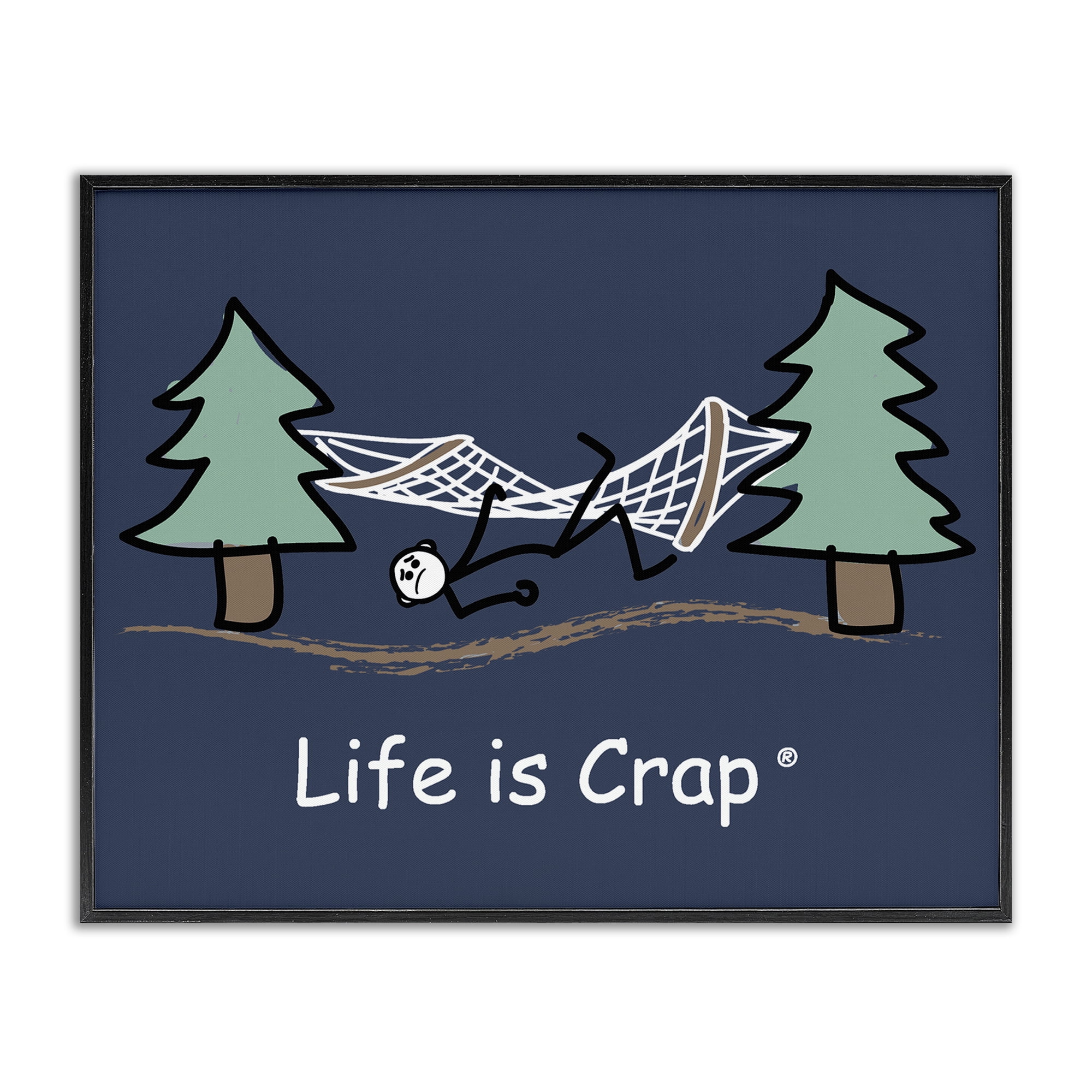Stupell Industries Life Is Crap Hammock Novelty & Humor Painting Black Framed Art Print Wall Art, 14 x 11