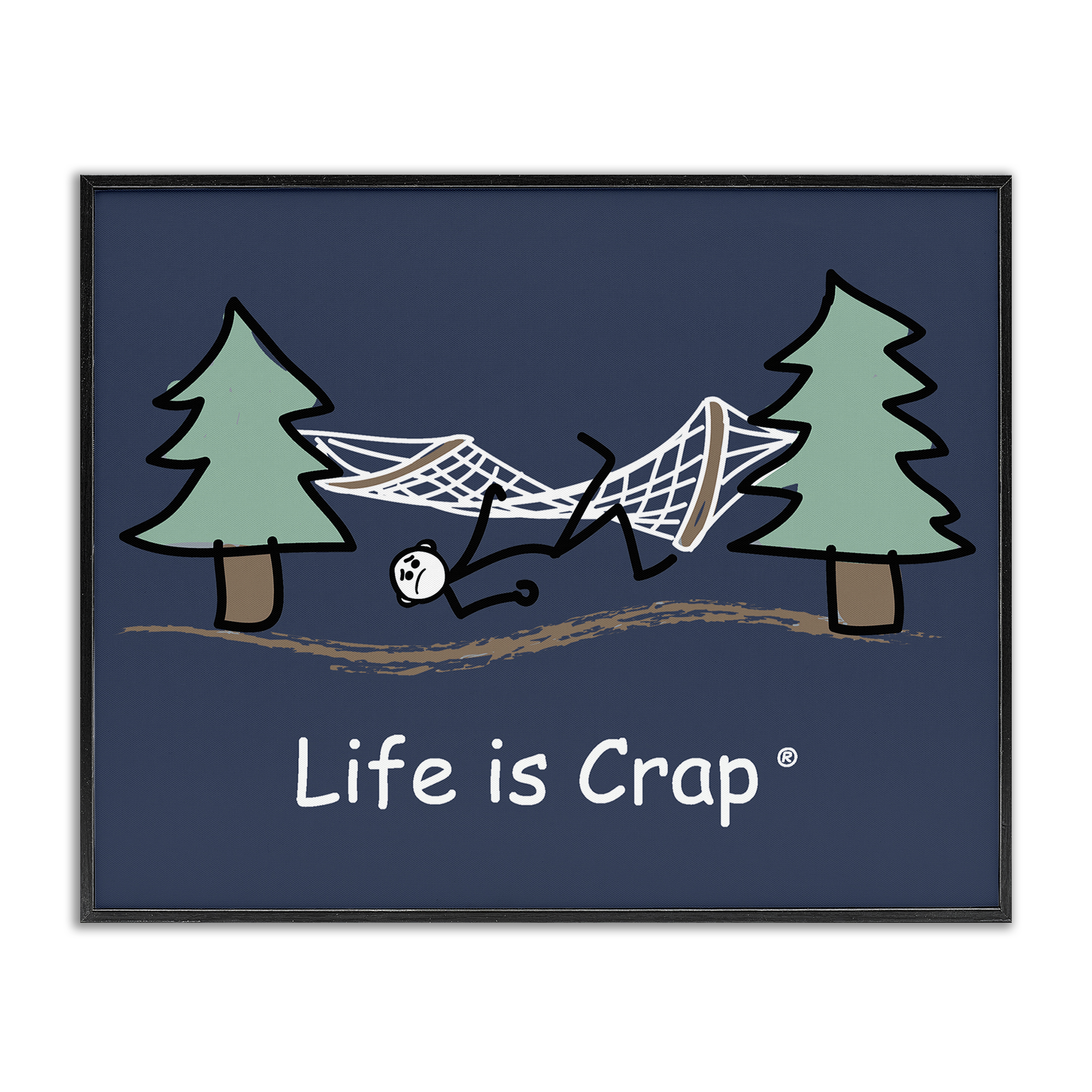 Stupell Industries Life Is Crap Hammock Novelty & Humor Painting Black Framed Art Print Wall Art, 30 x 24