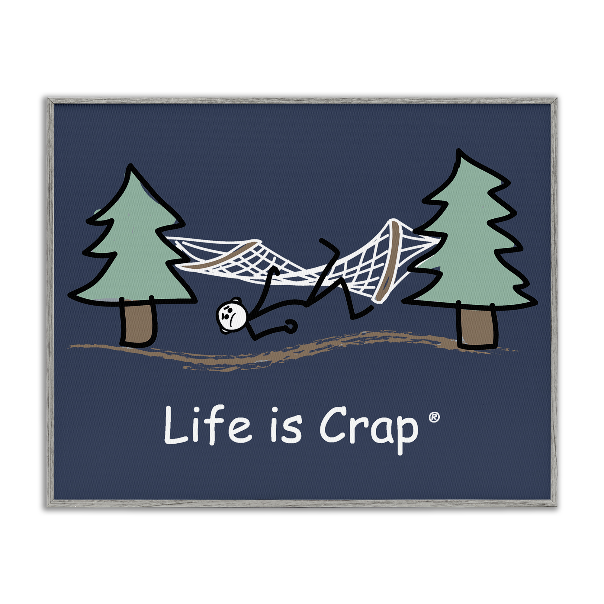 Stupell Industries Life Is Crap Hammock Novelty & Humor Painting Gray Framed Art Print Wall Art, 20 x 16