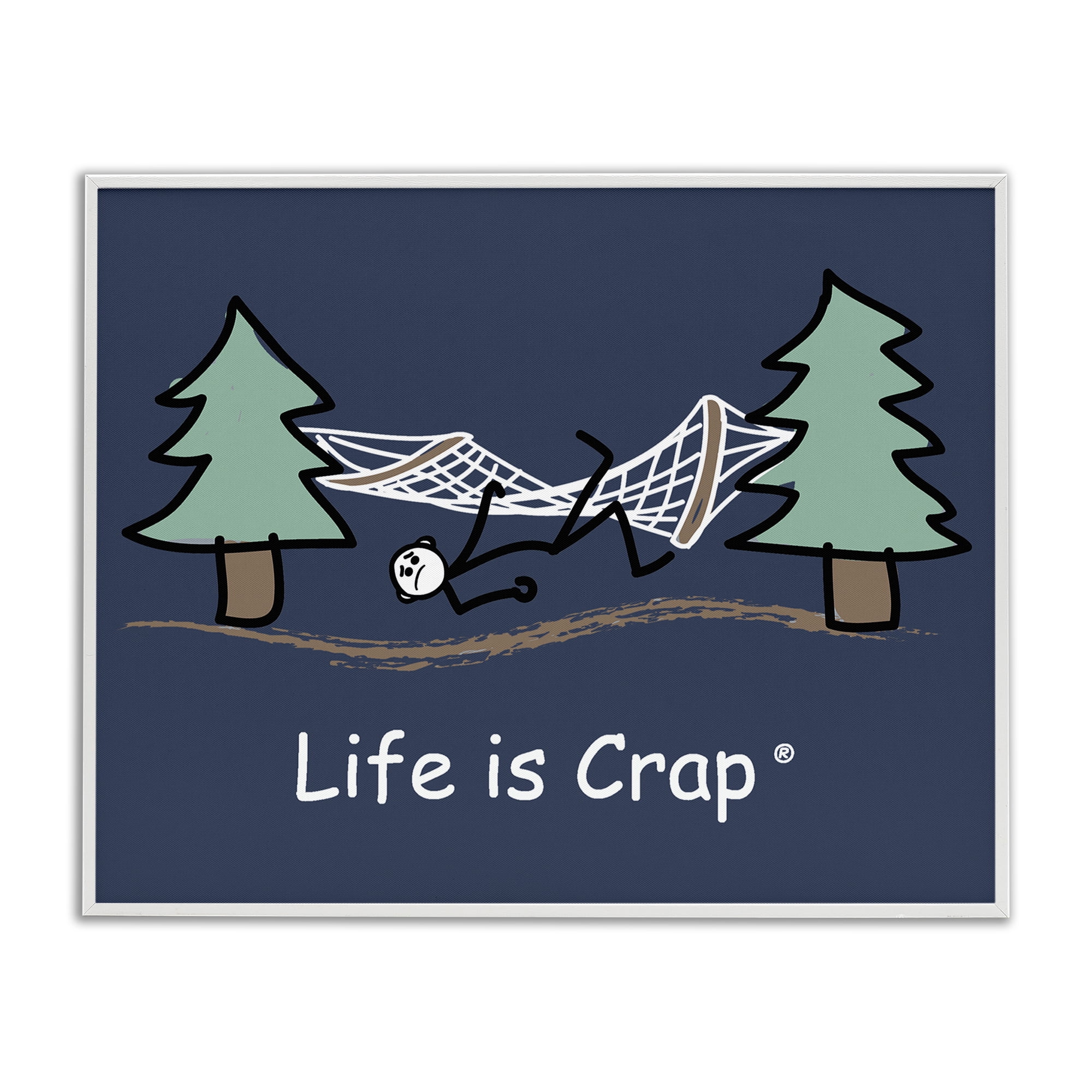 Stupell Industries Life Is Crap Hammock Novelty & Humor Painting White Framed Art Print Wall Art, 20 x 16