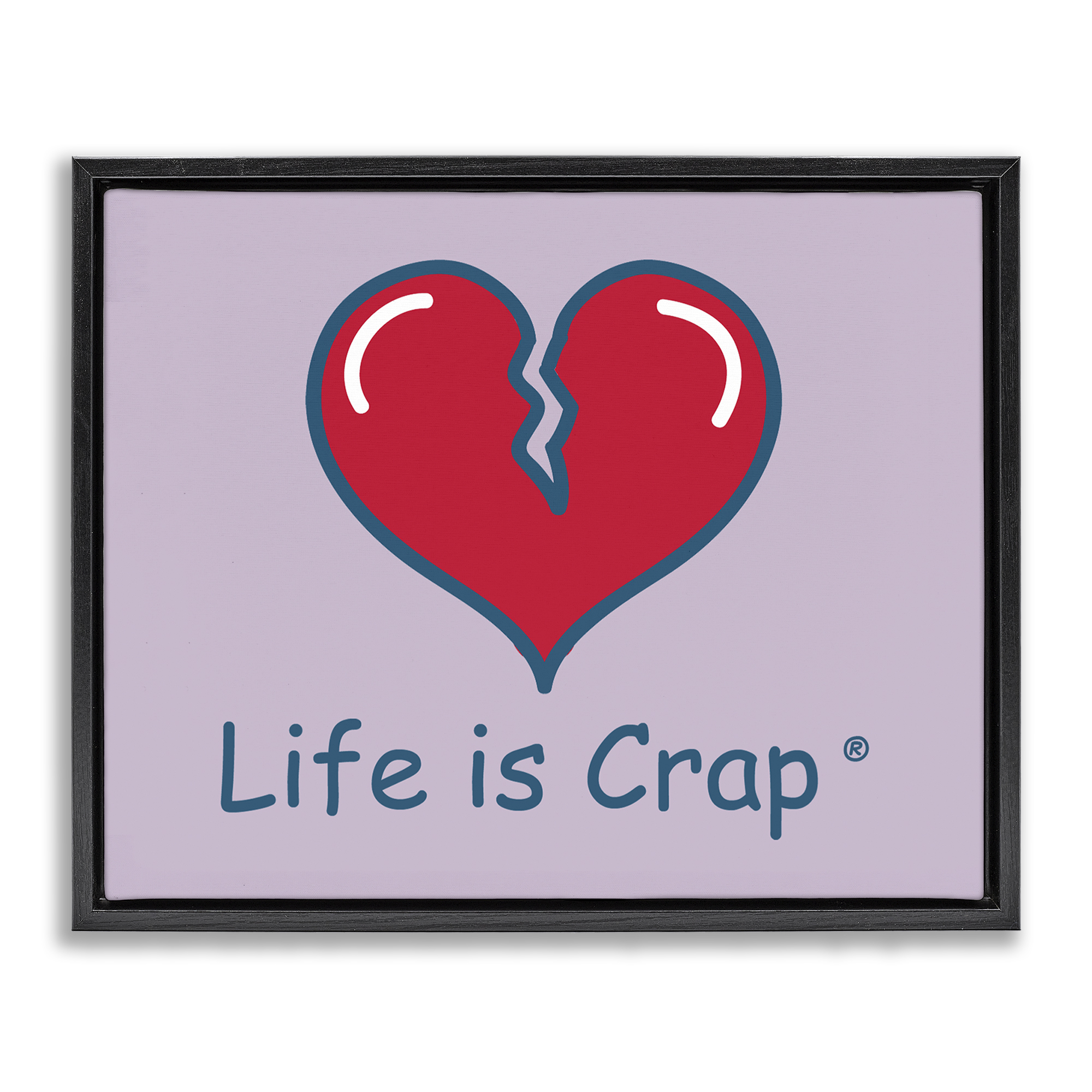 Stupell Industries Life Is Crap Heartbreak Novelty & Humor Painting Black Floater Framed Canvas Art Print Wall Art, 31 x 25