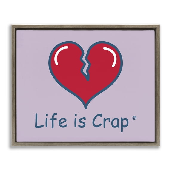 Stupell Industries Life Is Crap Heartbreak Novelty & Humor Painting Brown Floater Framed Canvas Art Print Wall Art, 21 x 17