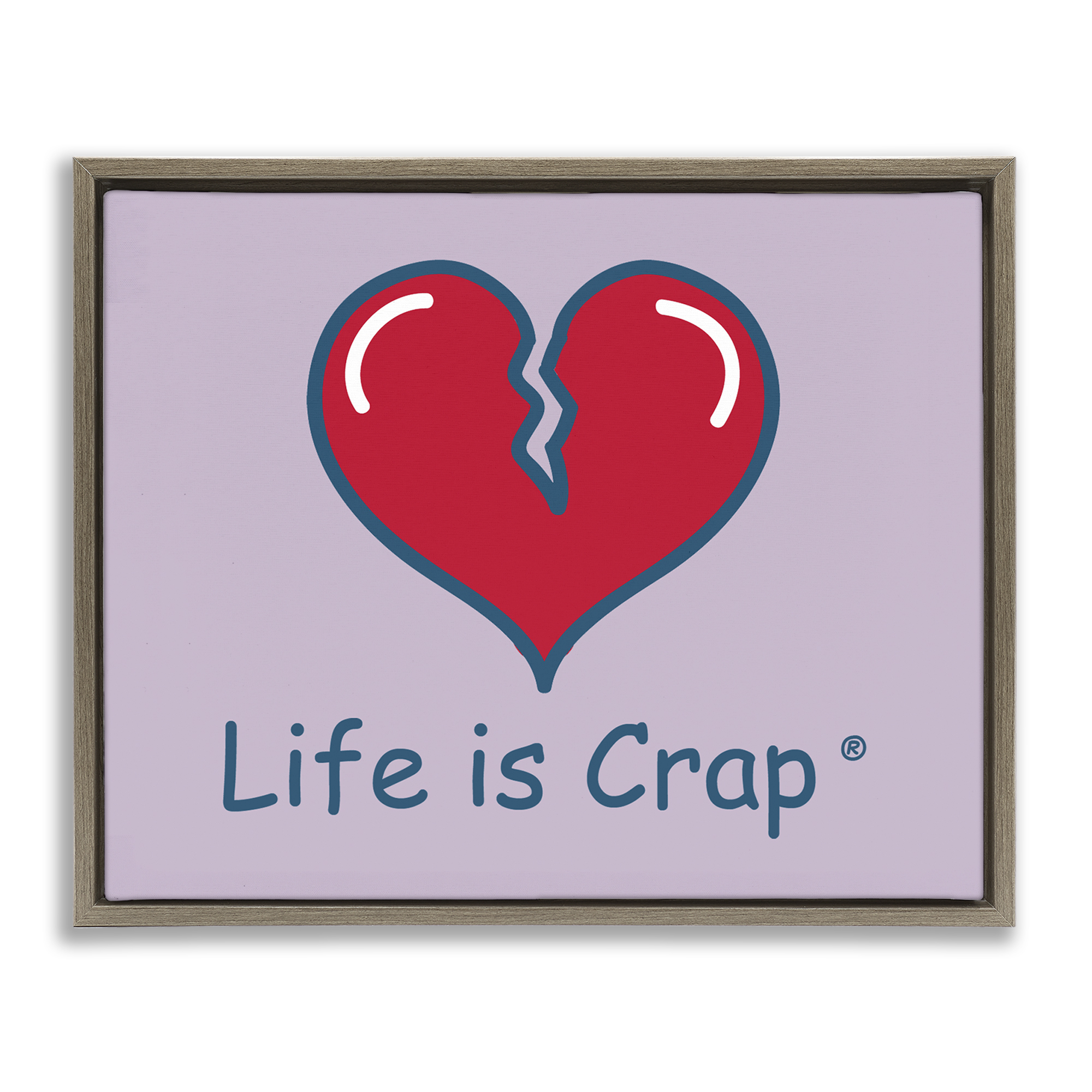 Stupell Industries Life Is Crap Heartbreak Novelty & Humor Painting Brown Floater Framed Canvas Art Print Wall Art, 31 x 25