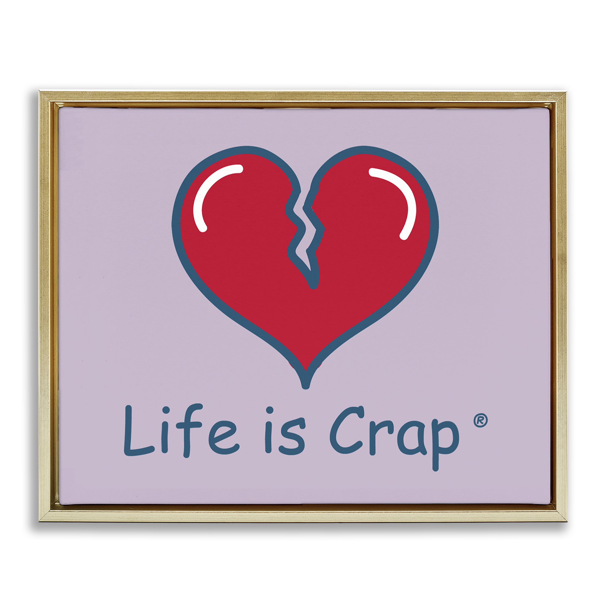 Stupell Industries Life Is Crap Heartbreak Novelty & Humor Painting Gold Floater Framed Canvas Art Print Wall Art, 21 x 17