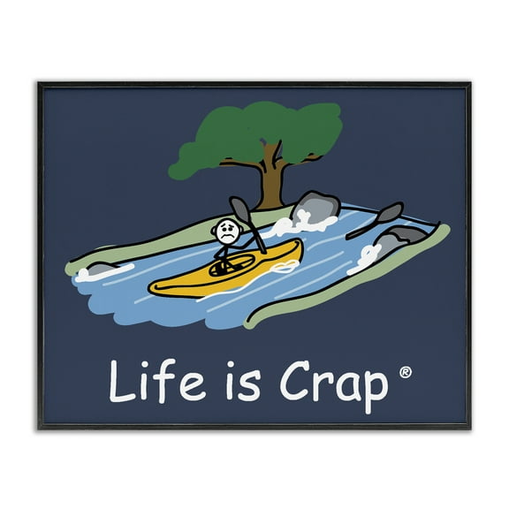 Stupell Industries Life Is Crap Kayaker Novelty & Humor Painting Black Framed Art Print Wall Art, 14 x 11