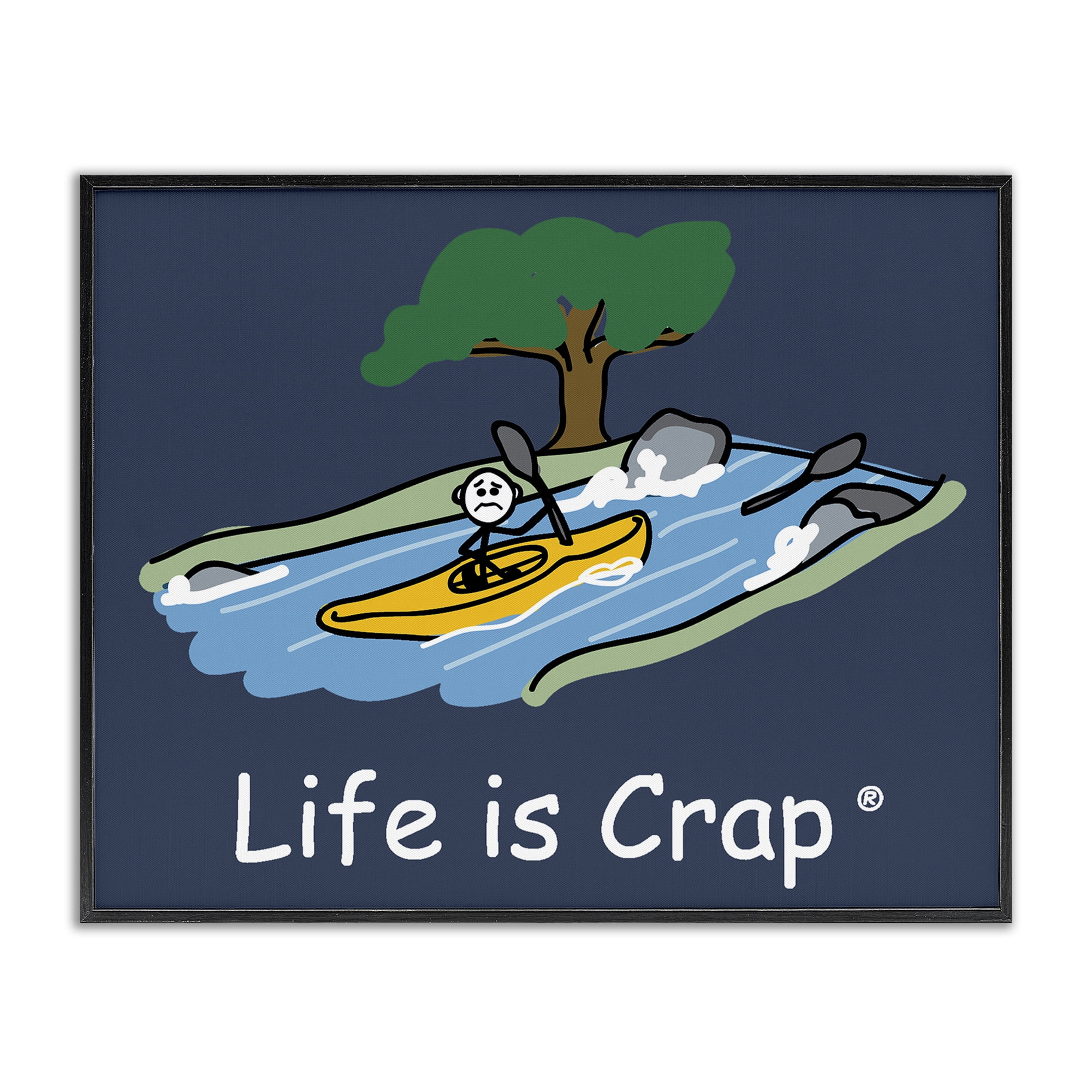 Stupell Industries Life Is Crap Kayaker Novelty & Humor Painting Black Framed Art Print Wall Art, 30 x 24