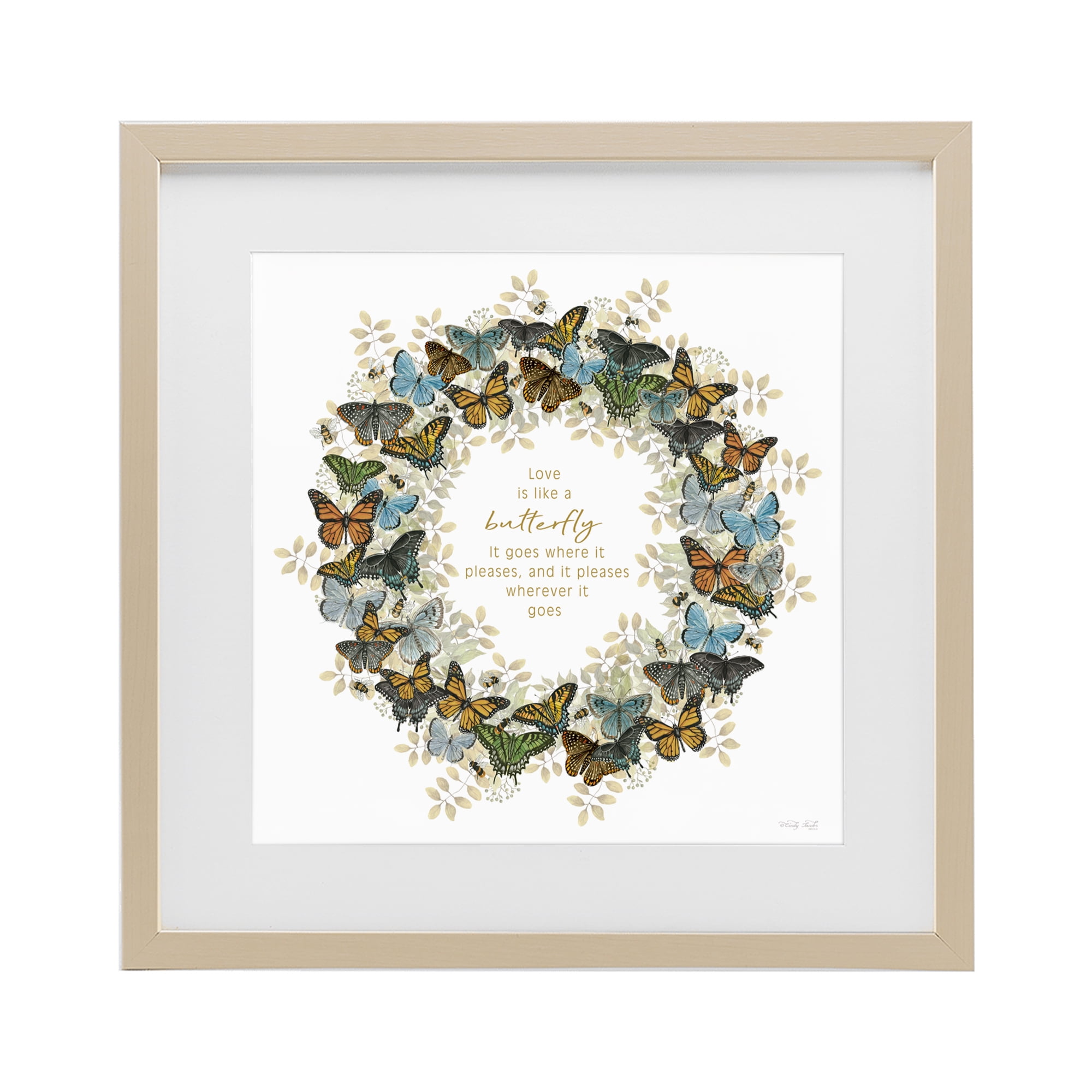 Stupell Industries Life Is Like A Butterfly Wreath Birch Framed Print Under Glass, design by Cindy Jacobs