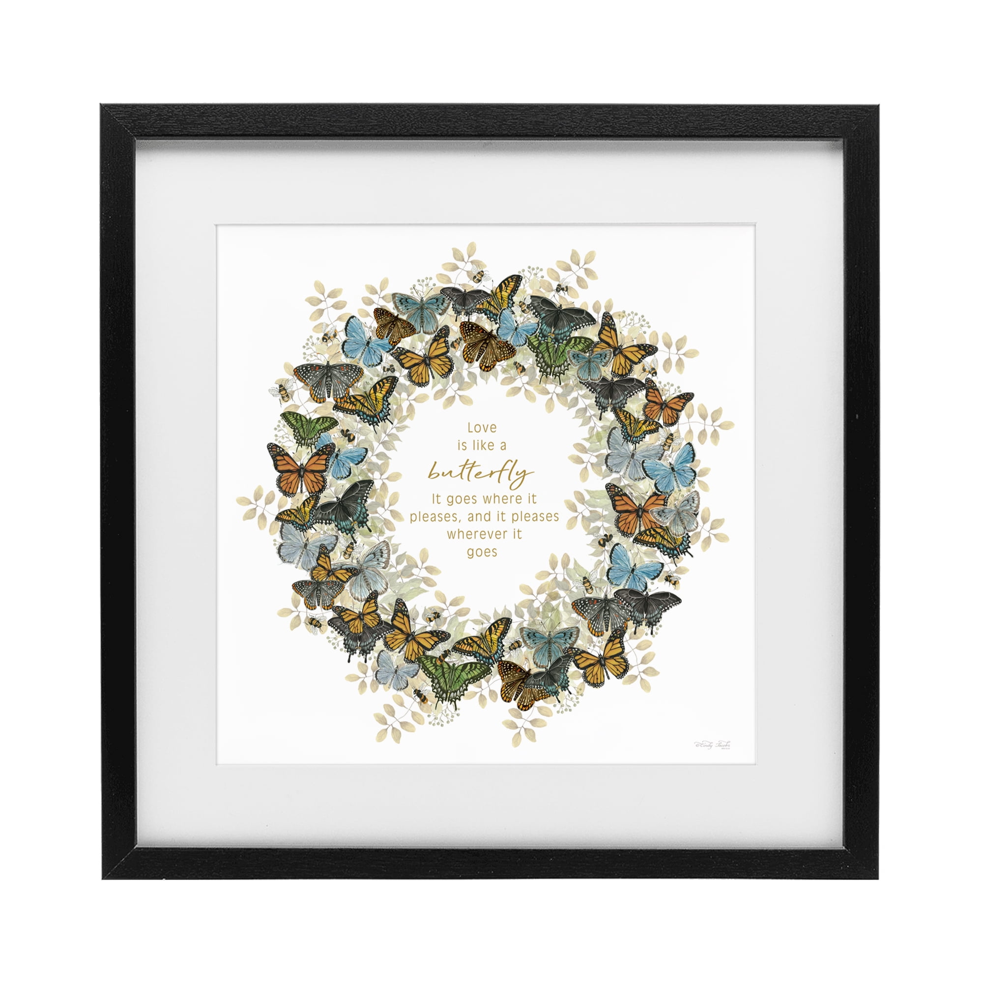 Stupell Industries Life Is Like A Butterfly Wreath Black Framed Print Under Glass, design by Cindy Jacobs