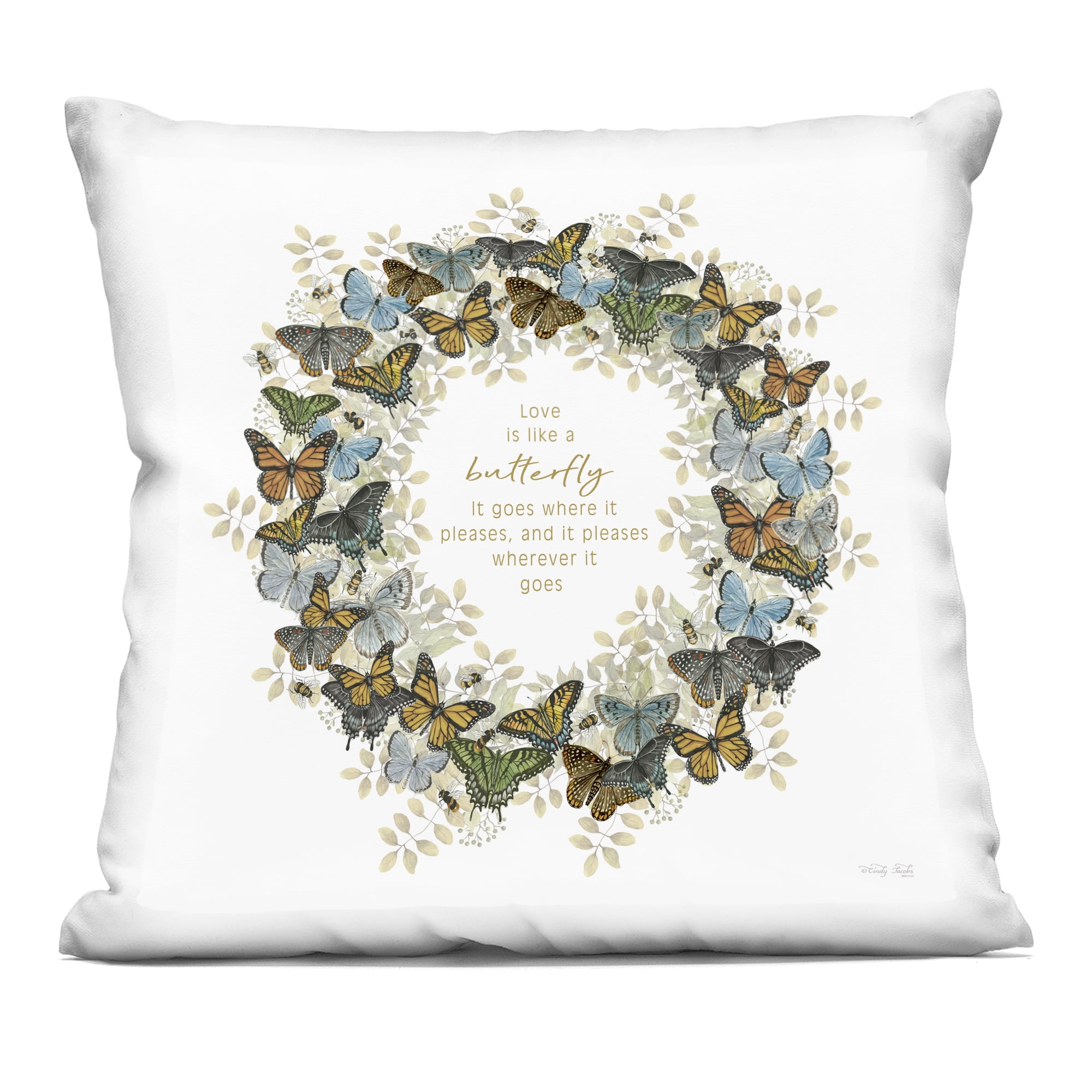 Stupell Industries Life Is Like A Butterfly Wreath Decorative Printed Throw Pillow, design by Cindy Jacobs